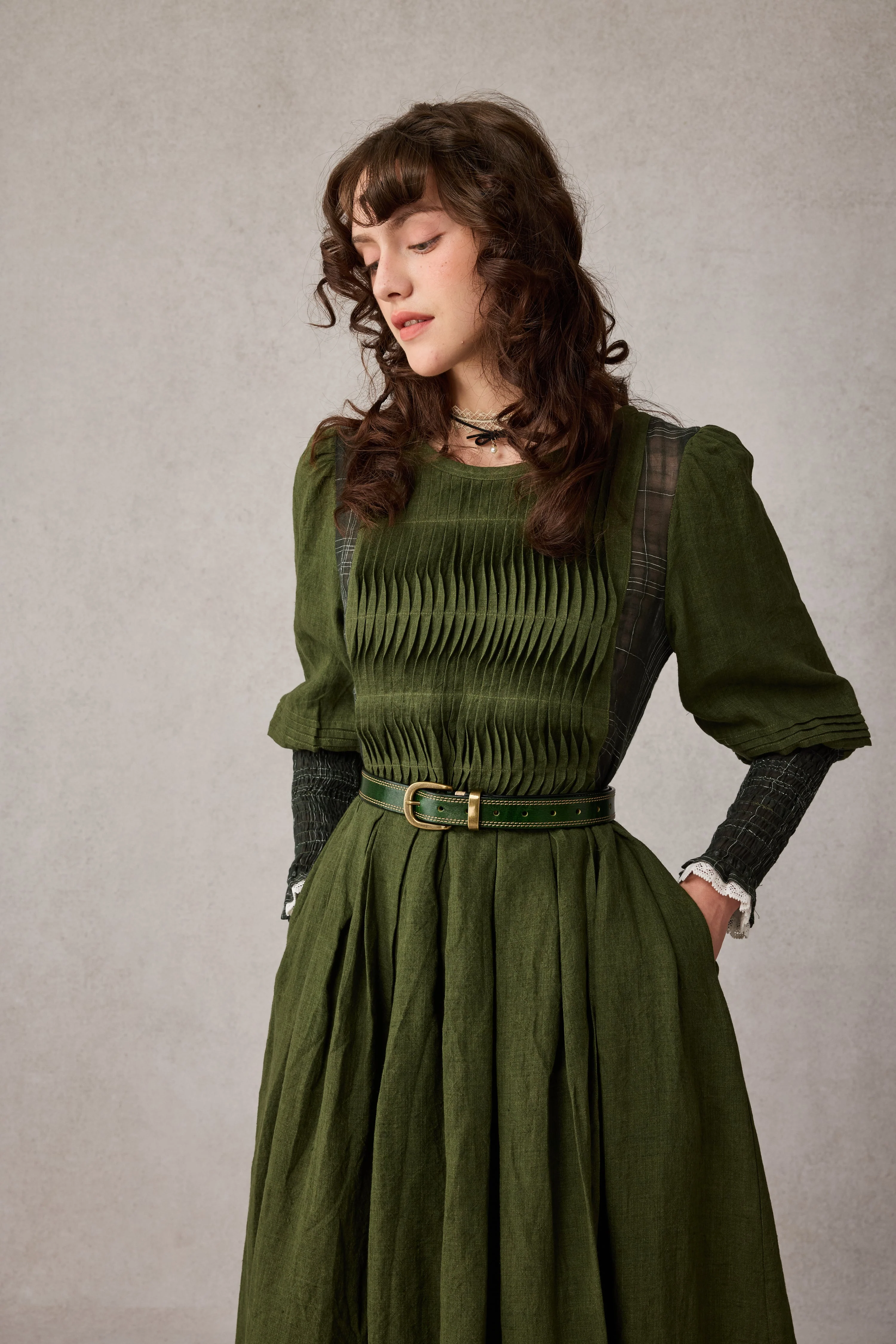 Eliana 15 | Pintucked Patchwork Linen Dress - Image 14