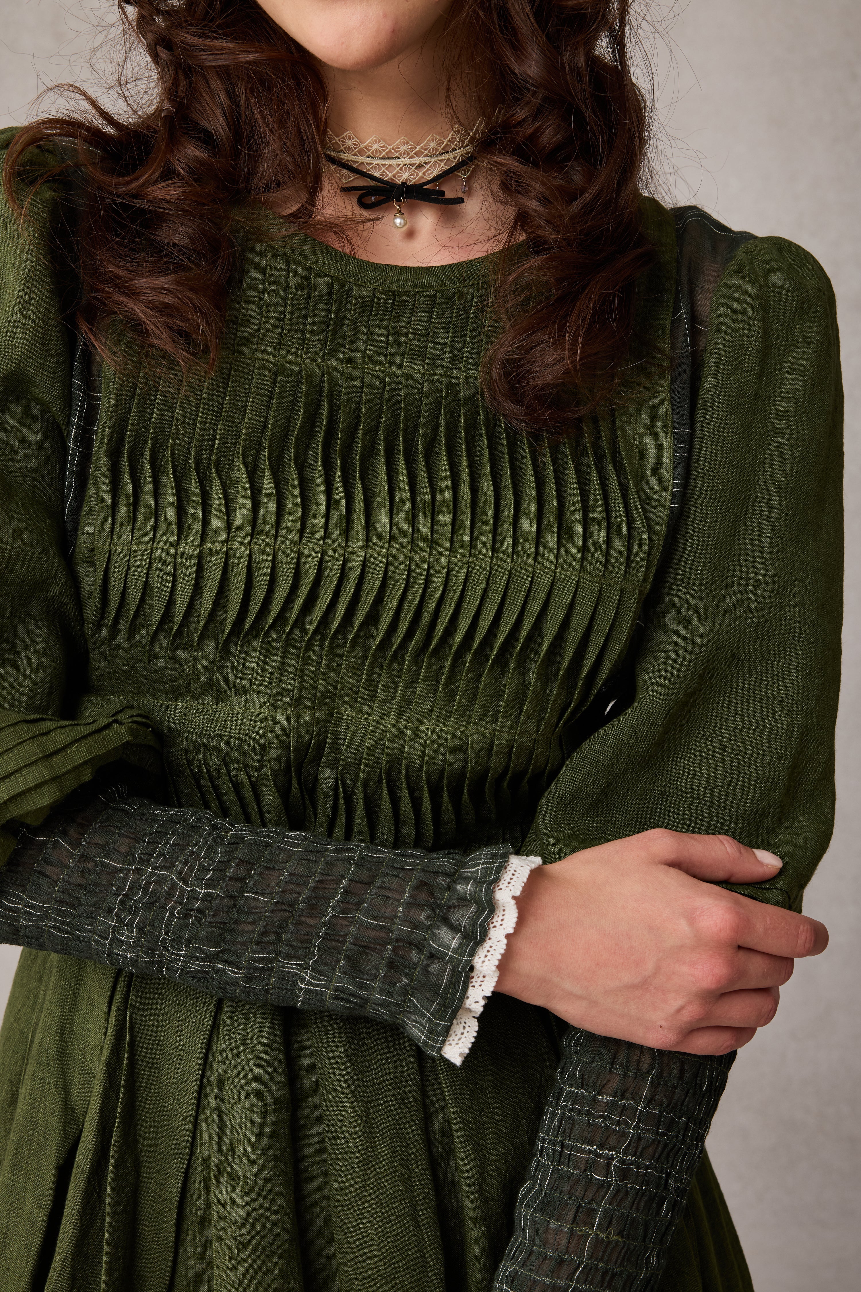 Eliana 15 | Pintucked Patchwork Linen Dress - Image 16