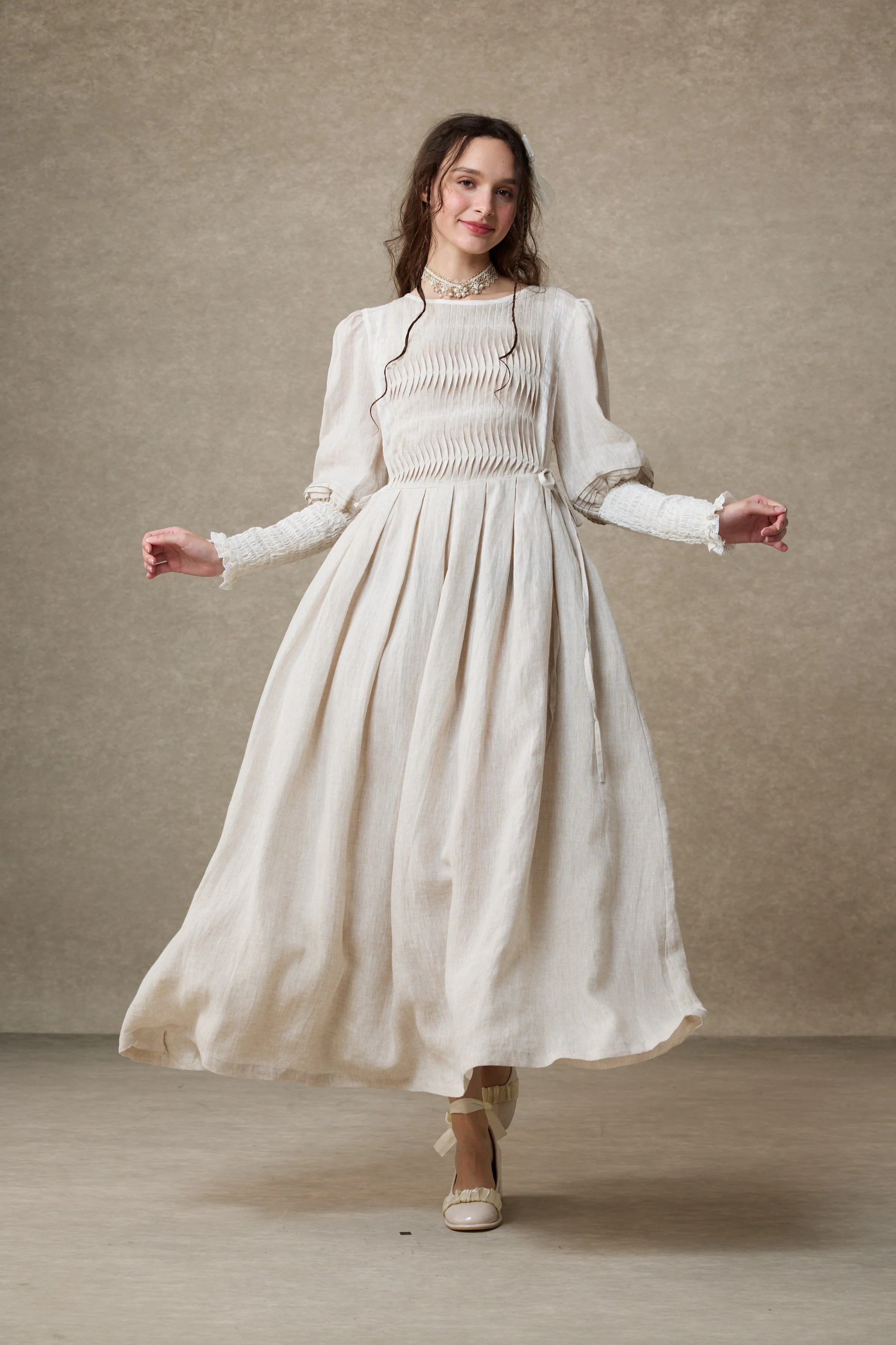Eliana 15 | Pintucked Patchwork Linen Dress - Image 18