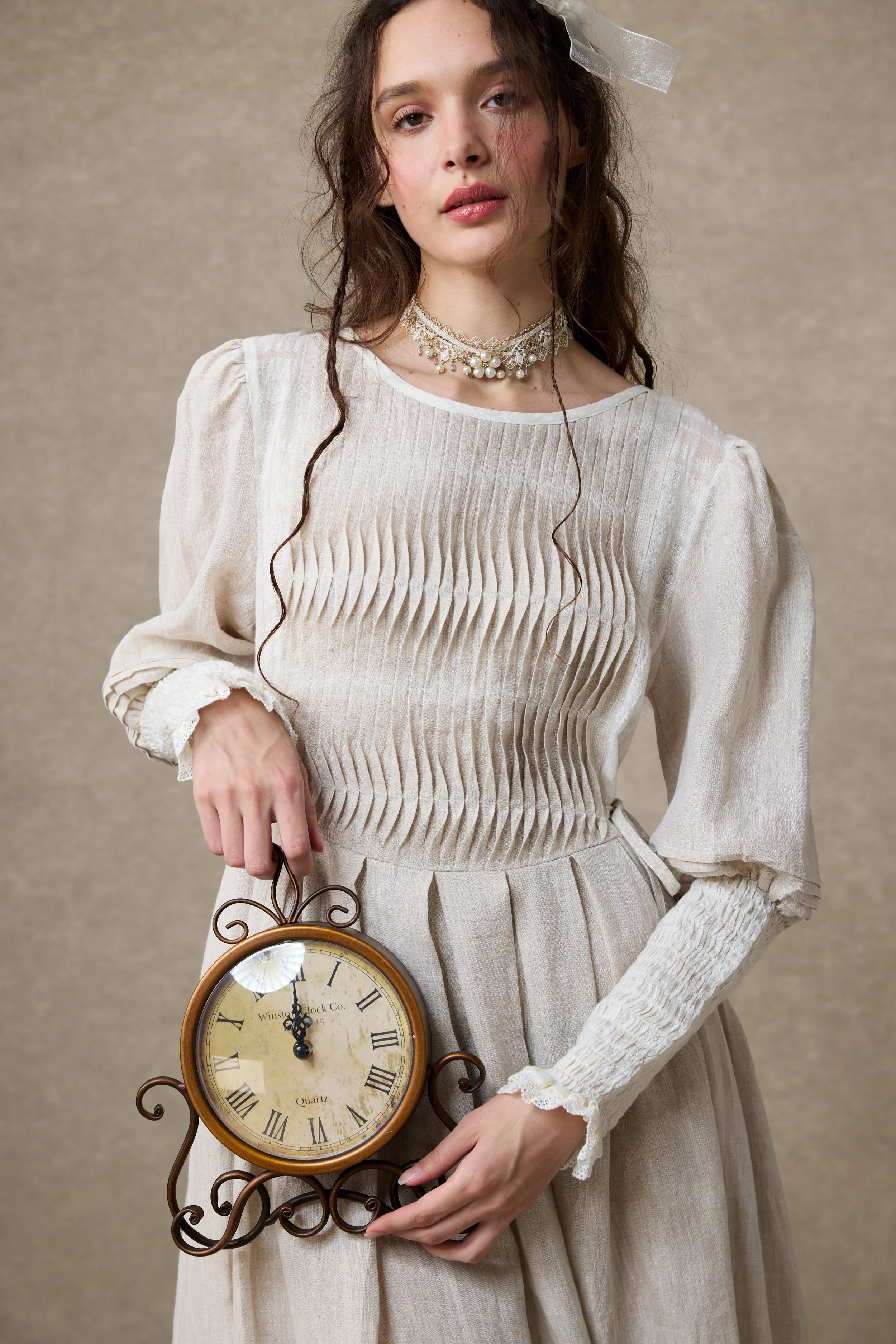 Eliana 15 | Pintucked Patchwork Linen Dress - Image 23