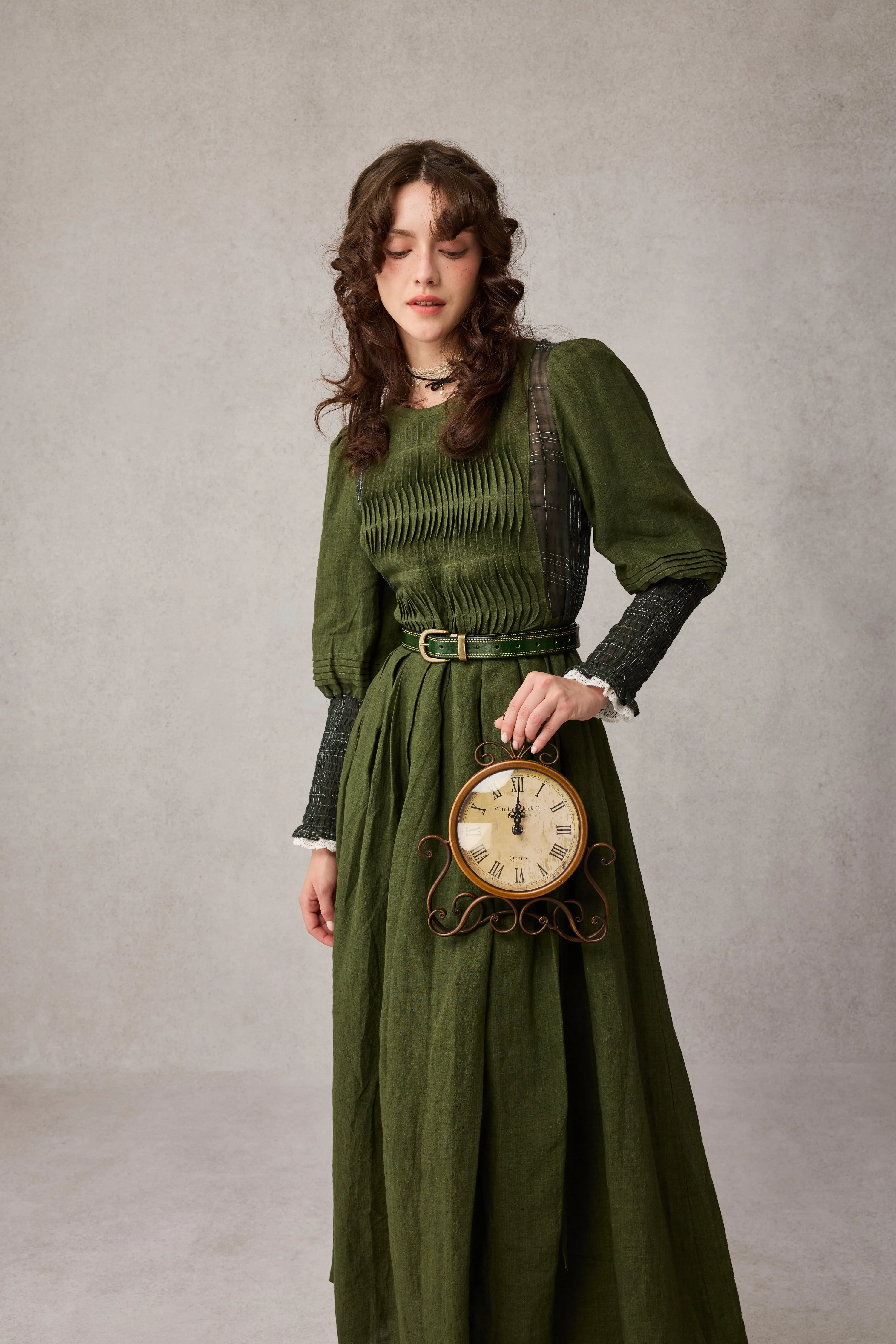 Eliana 15 | Pintucked Patchwork Linen Dress - Image 5