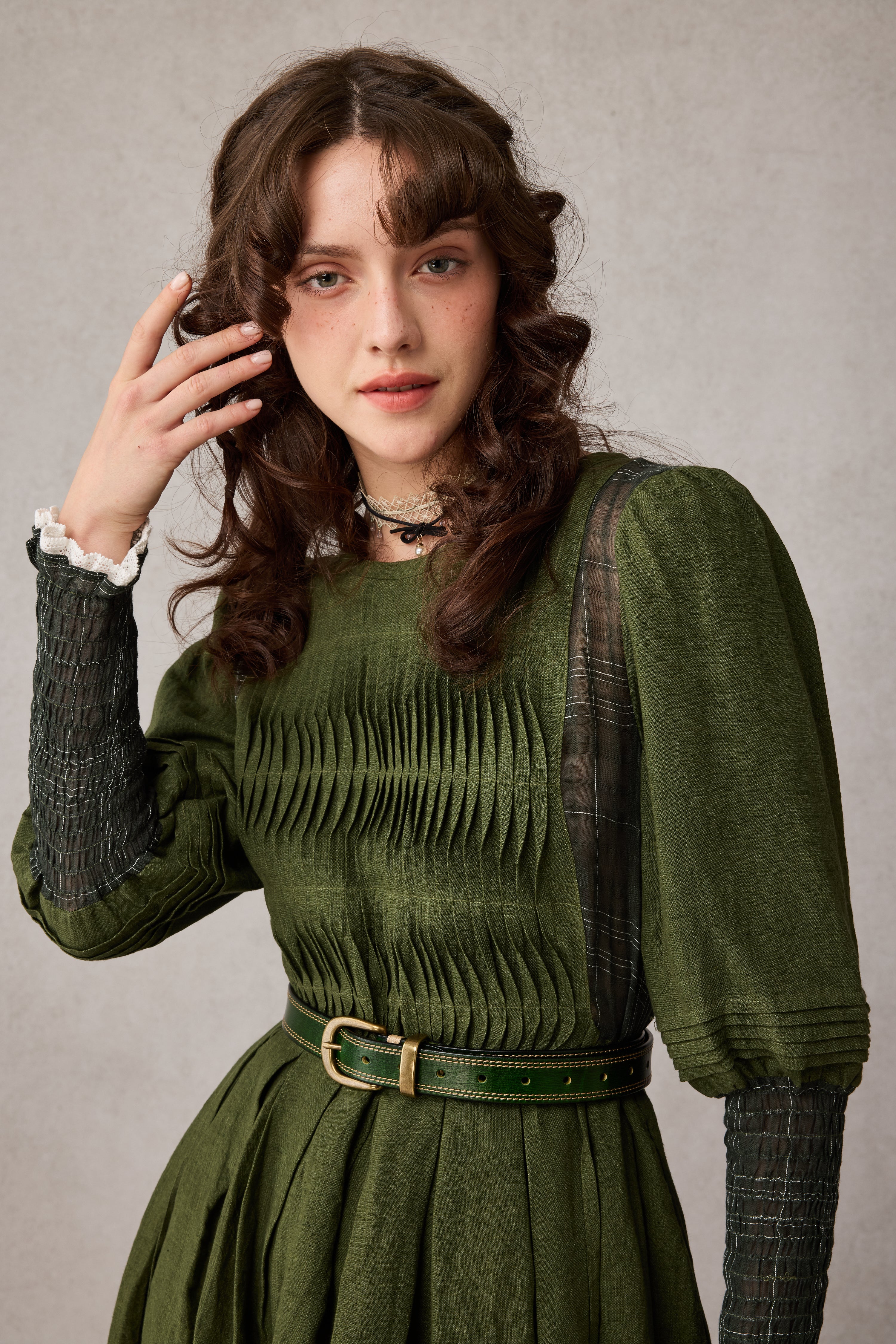 Eliana 15 | Pintucked Patchwork Linen Dress - Image 7