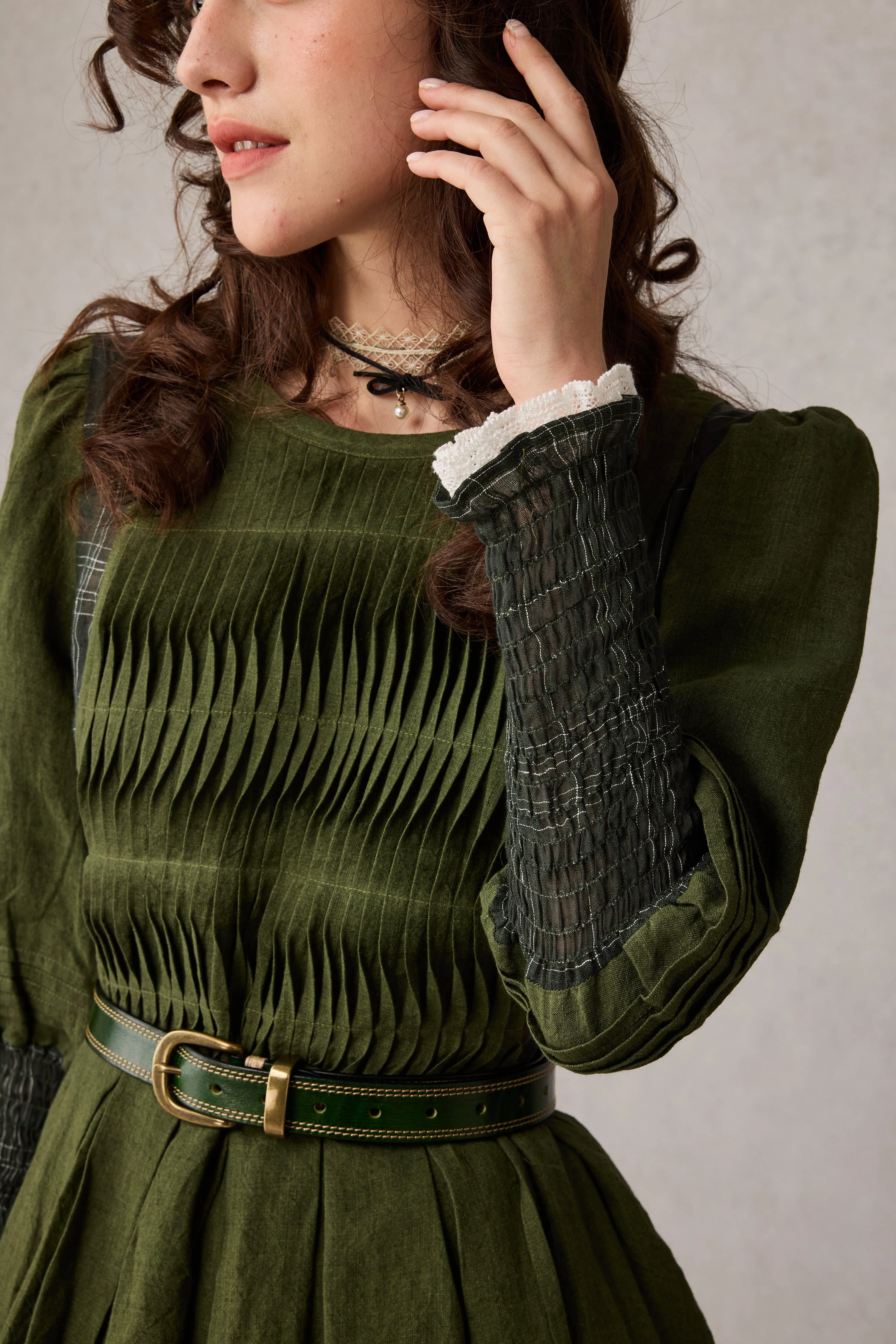 Eliana 15 | Pintucked Patchwork Linen Dress - Image 8