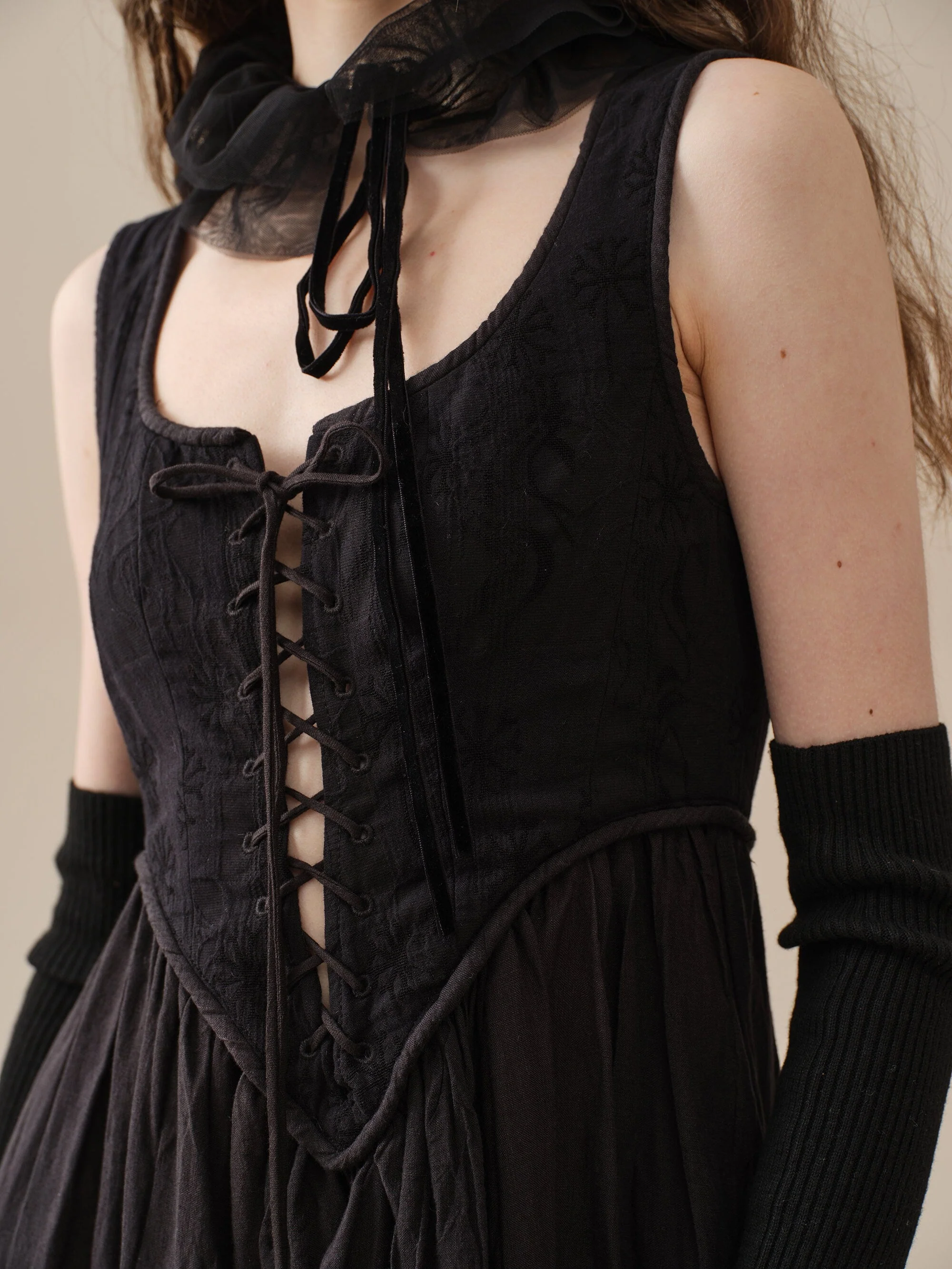 Anis 23 | Lace-up Jacquard Linen Corset Dress - Image 12