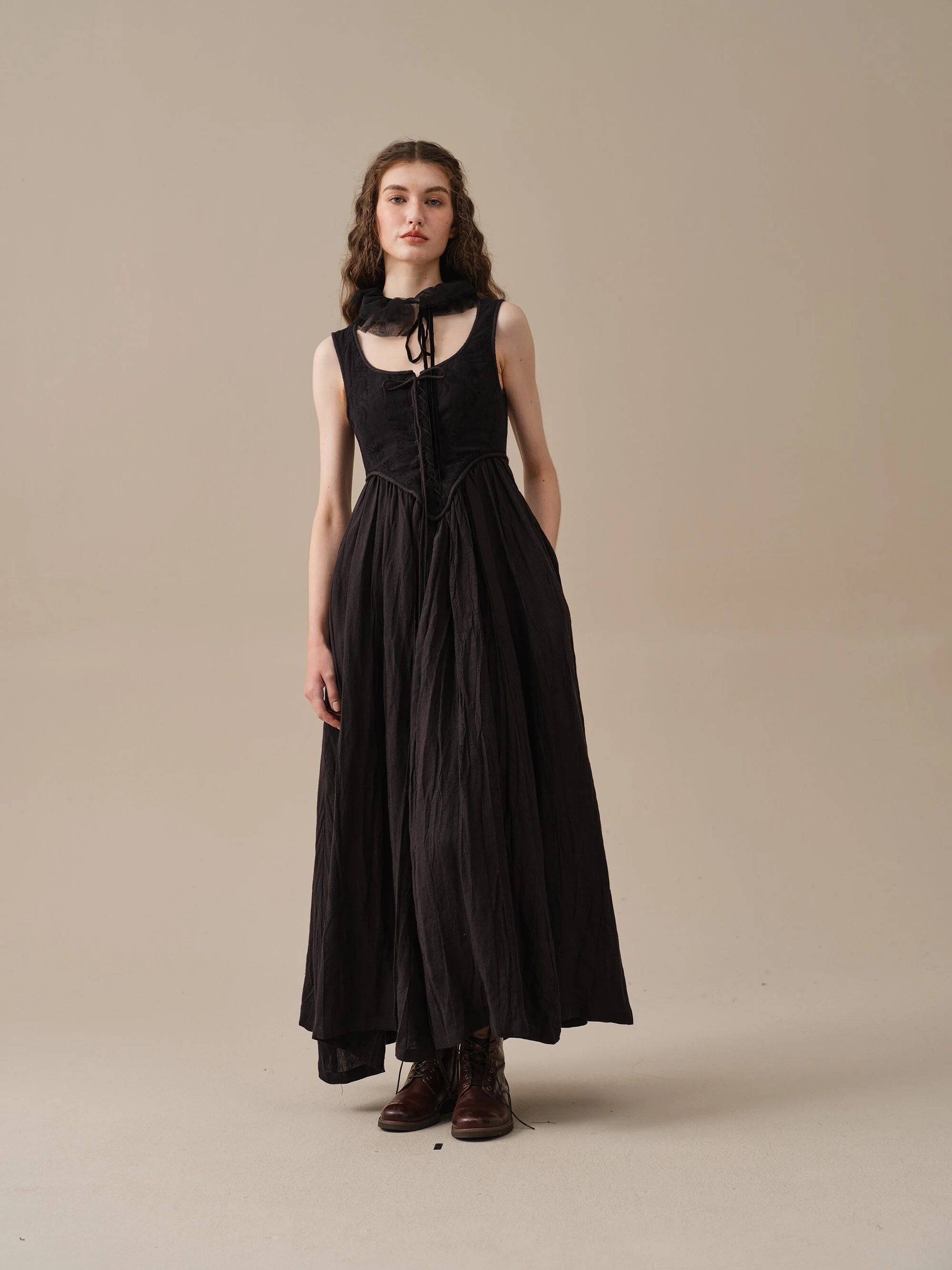 Anis 23 | Lace-up Jacquard Linen Corset Dress - Image 15