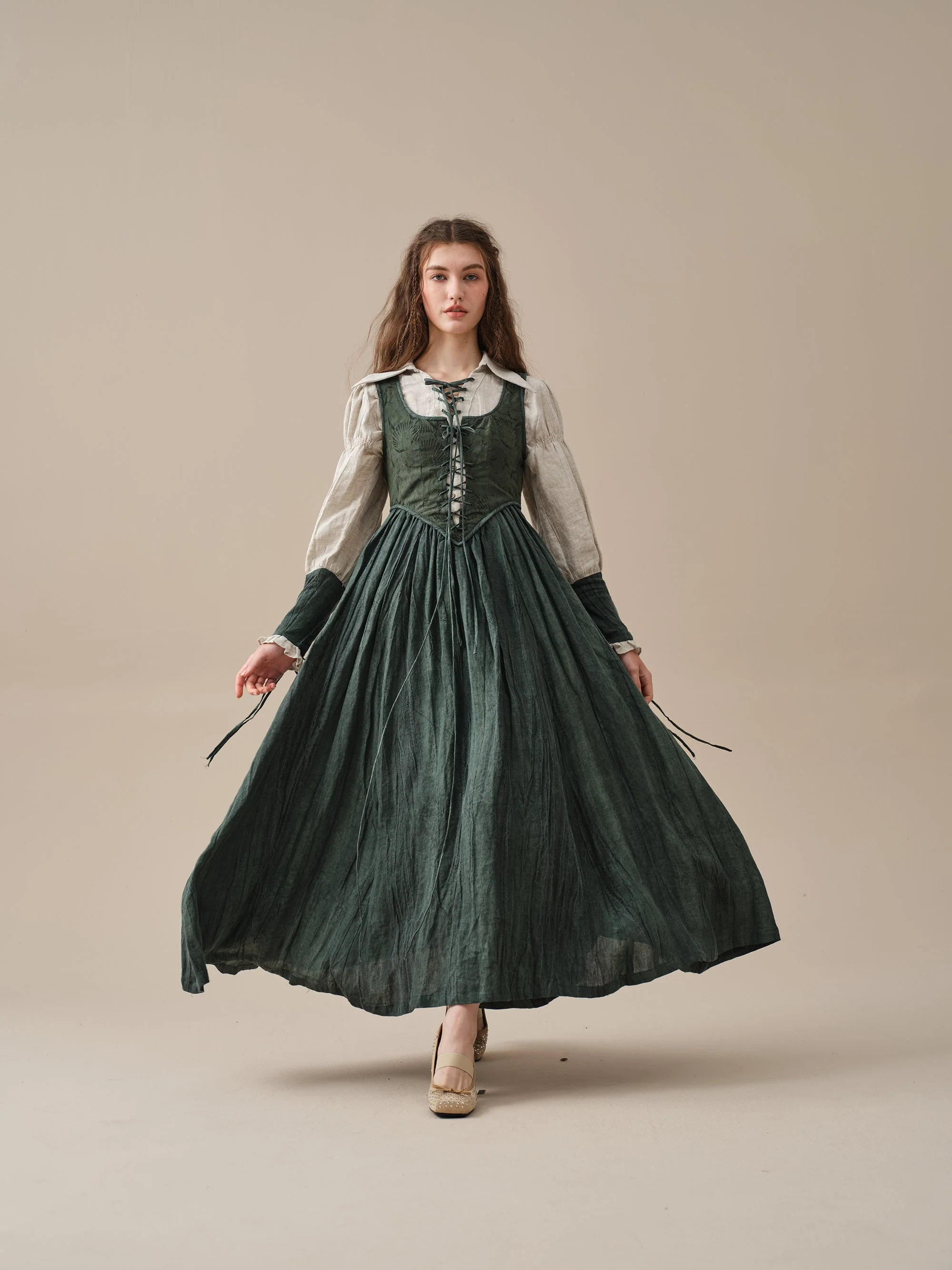 Anis 23 | Lace-up Jacquard Linen Corset Dress - Image 17