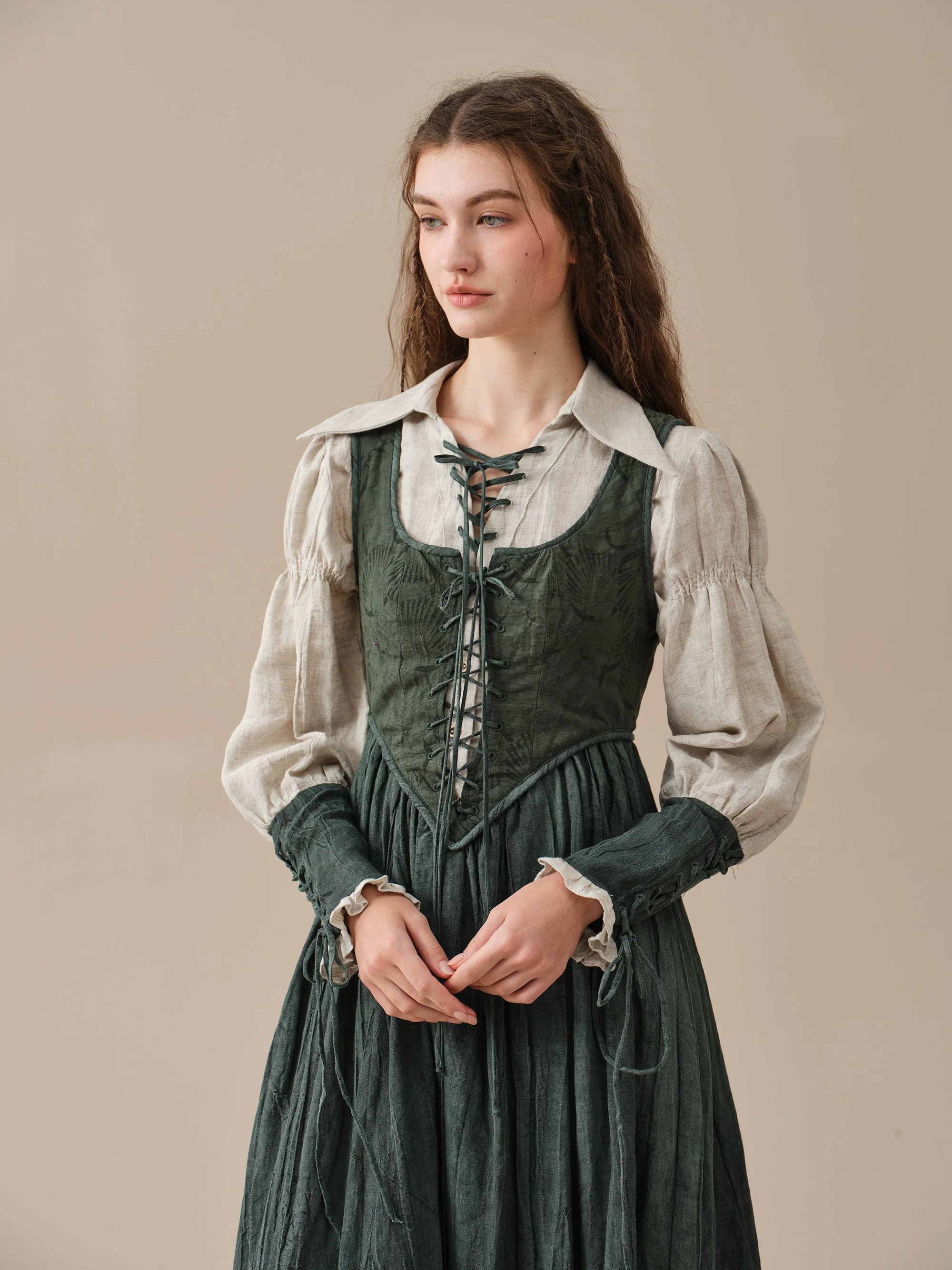 Anis 23 | Lace-up Jacquard Linen Corset Dress - Image 18