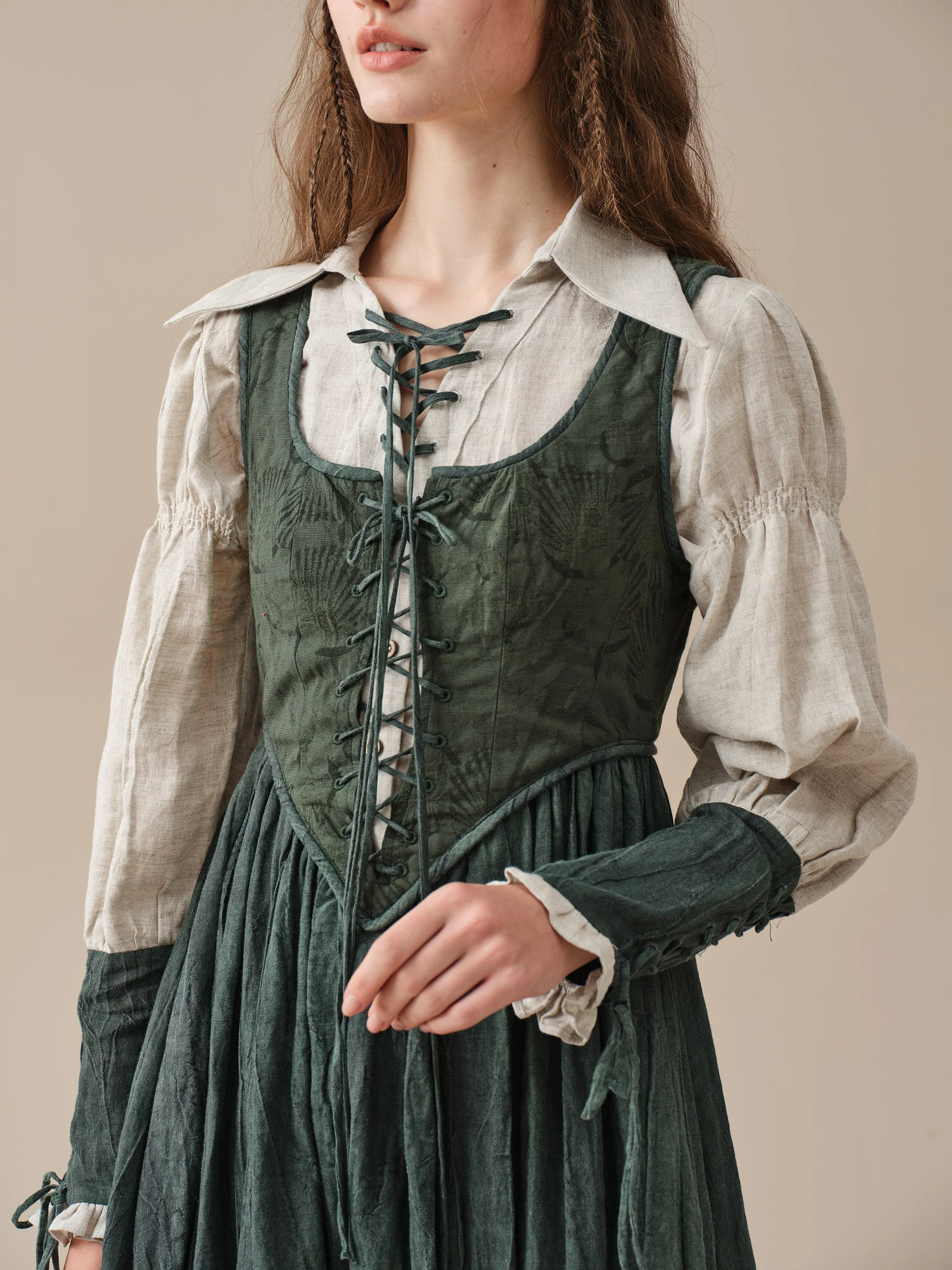 Anis 23 | Lace-up Jacquard Linen Corset Dress - Image 19