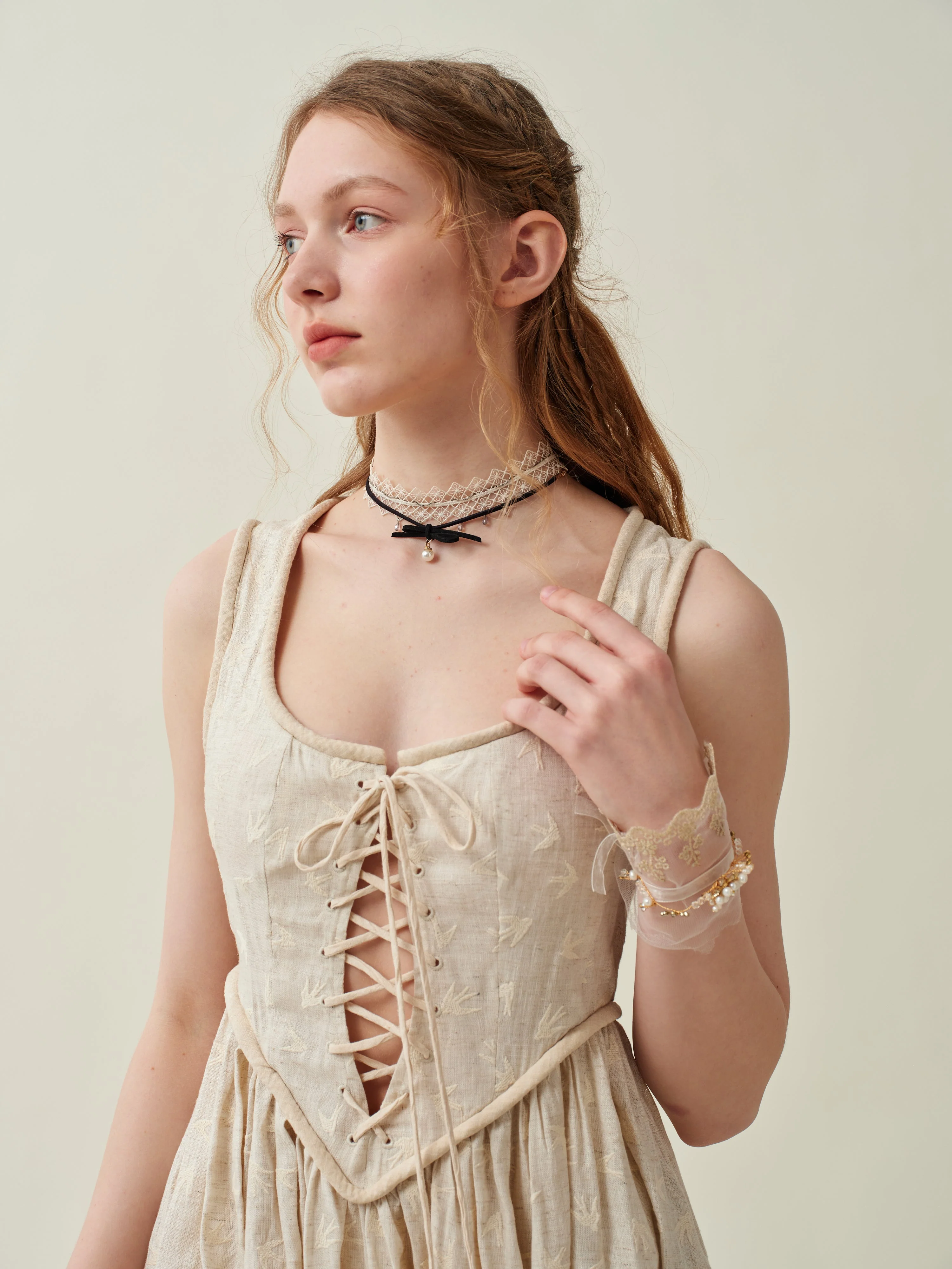 Anis 23 | Lace-up Jacquard Linen Corset Dress - Image 21