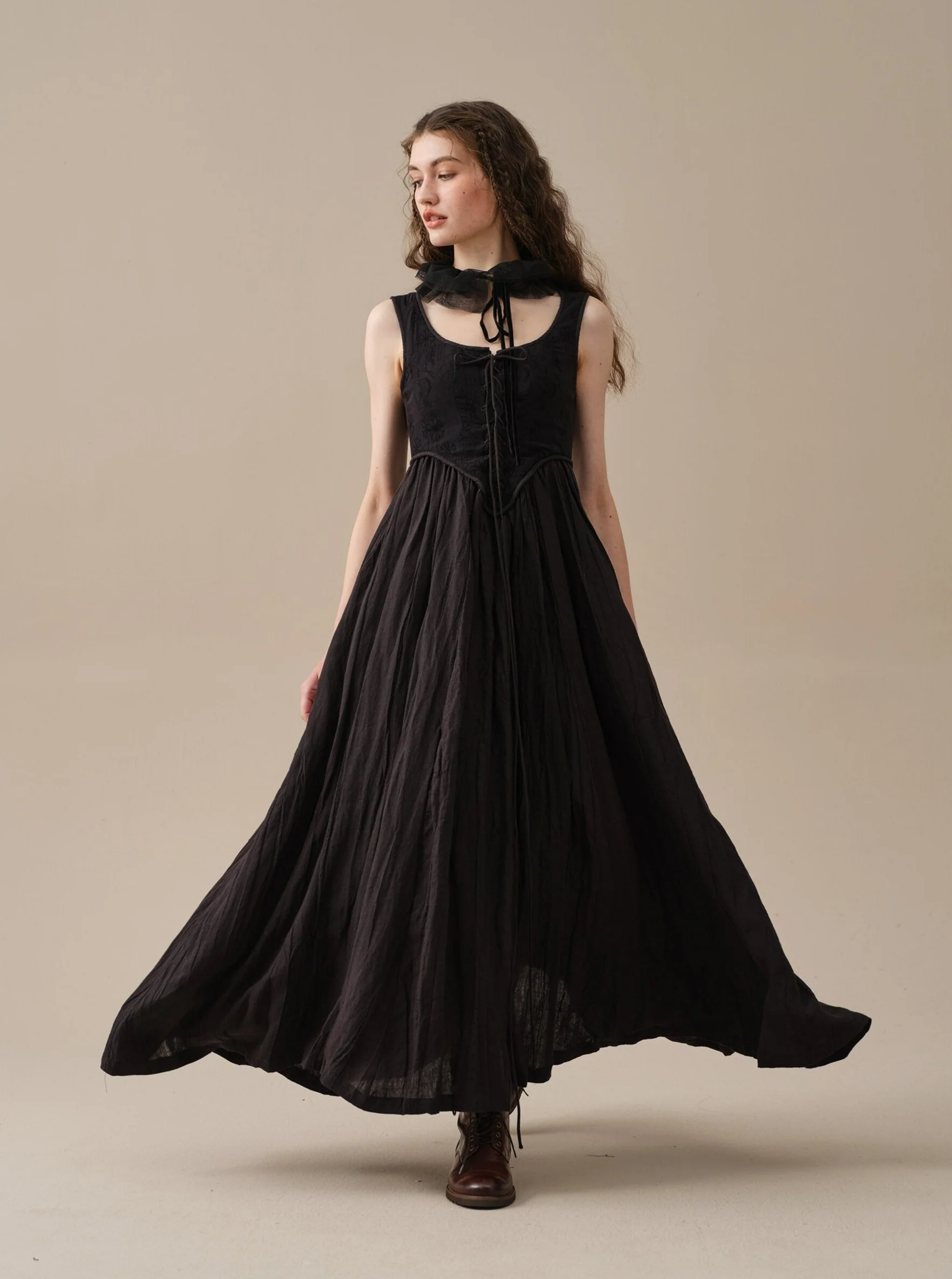 Anis 23 | Lace-up Jacquard Linen Corset Dress - Image 5