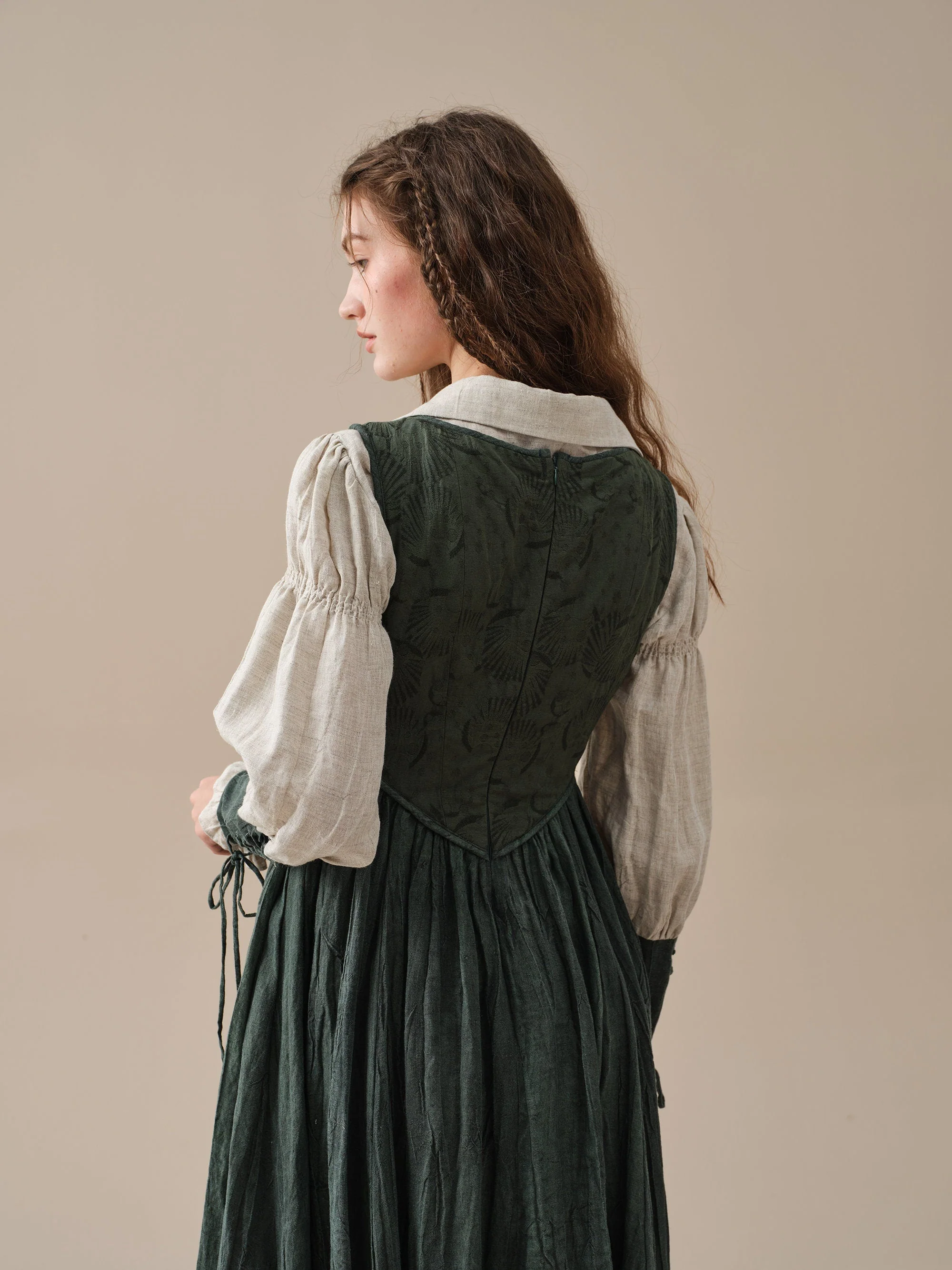 Anis 23 | Lace-up Jacquard Linen Corset Dress - Image 10