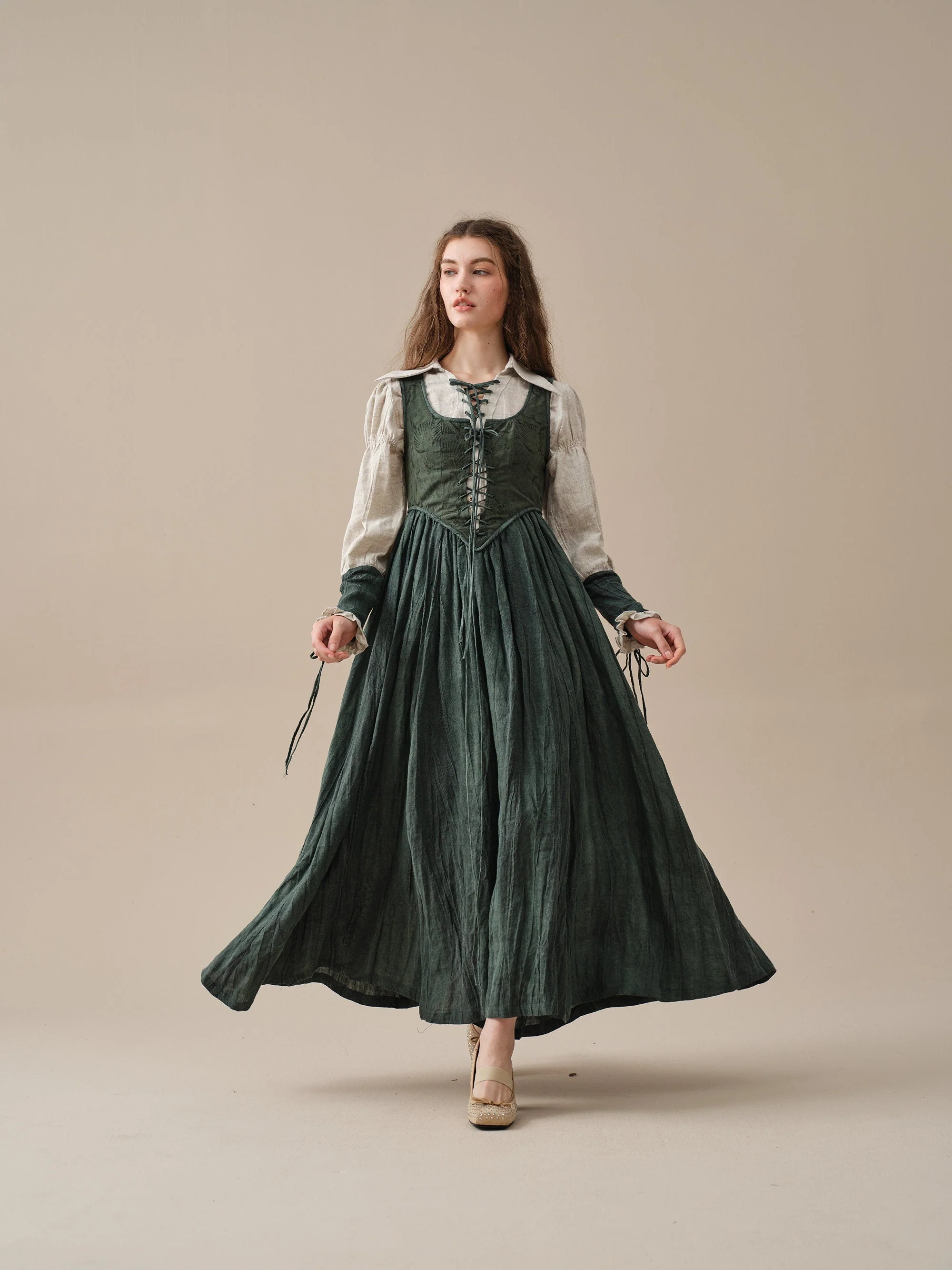 Anis 23 | Lace-up Jacquard Linen Corset Dress - Image 13