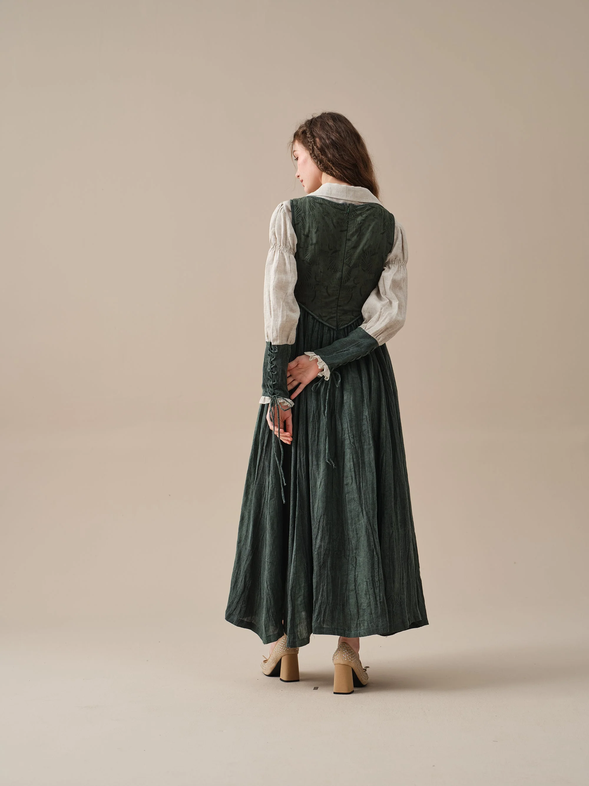 Anis 23 | Lace-up Jacquard Linen Corset Dress - Image 14