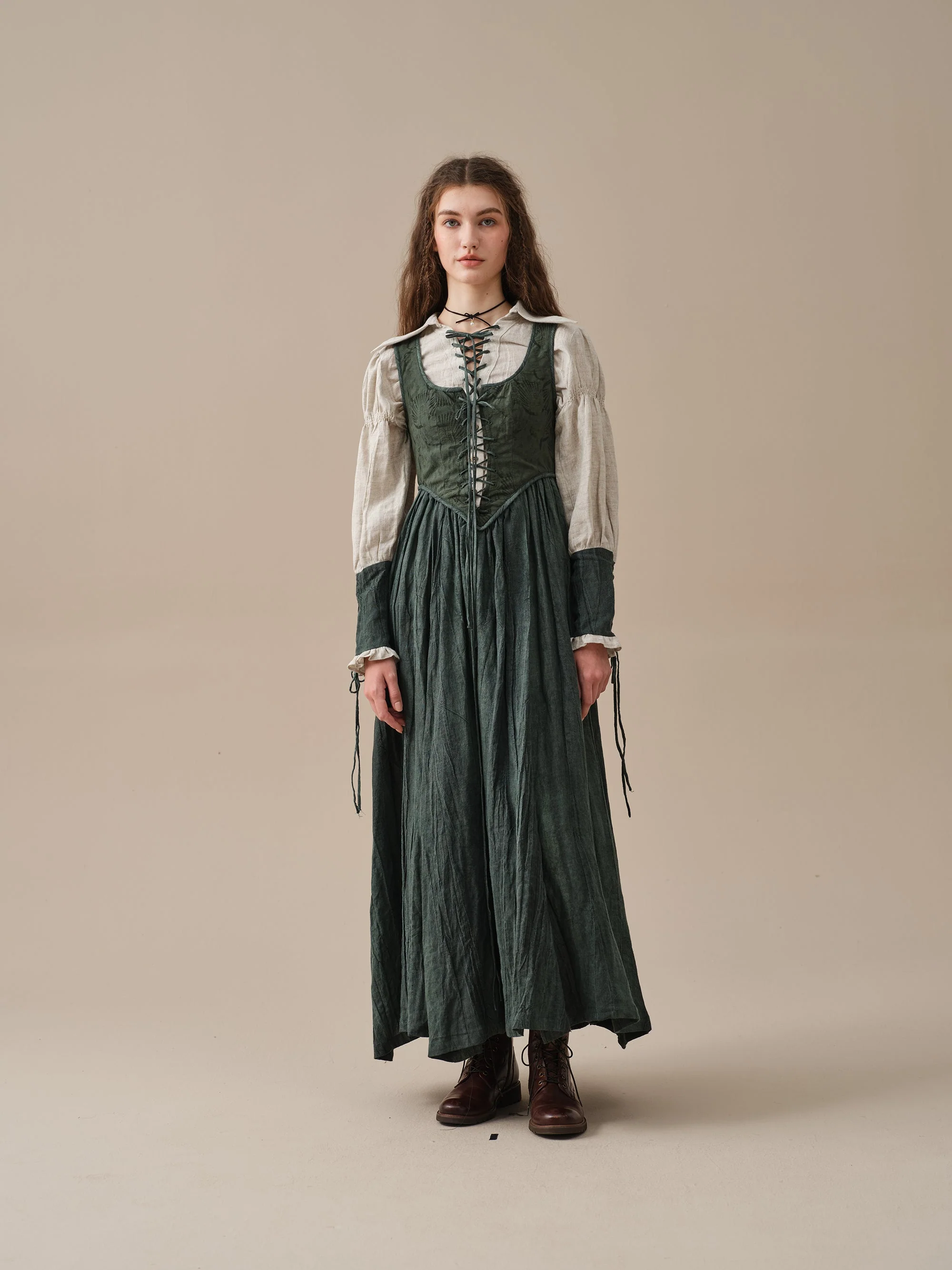 Anis 23 | Lace-up Jacquard Linen Corset Dress - Image 15