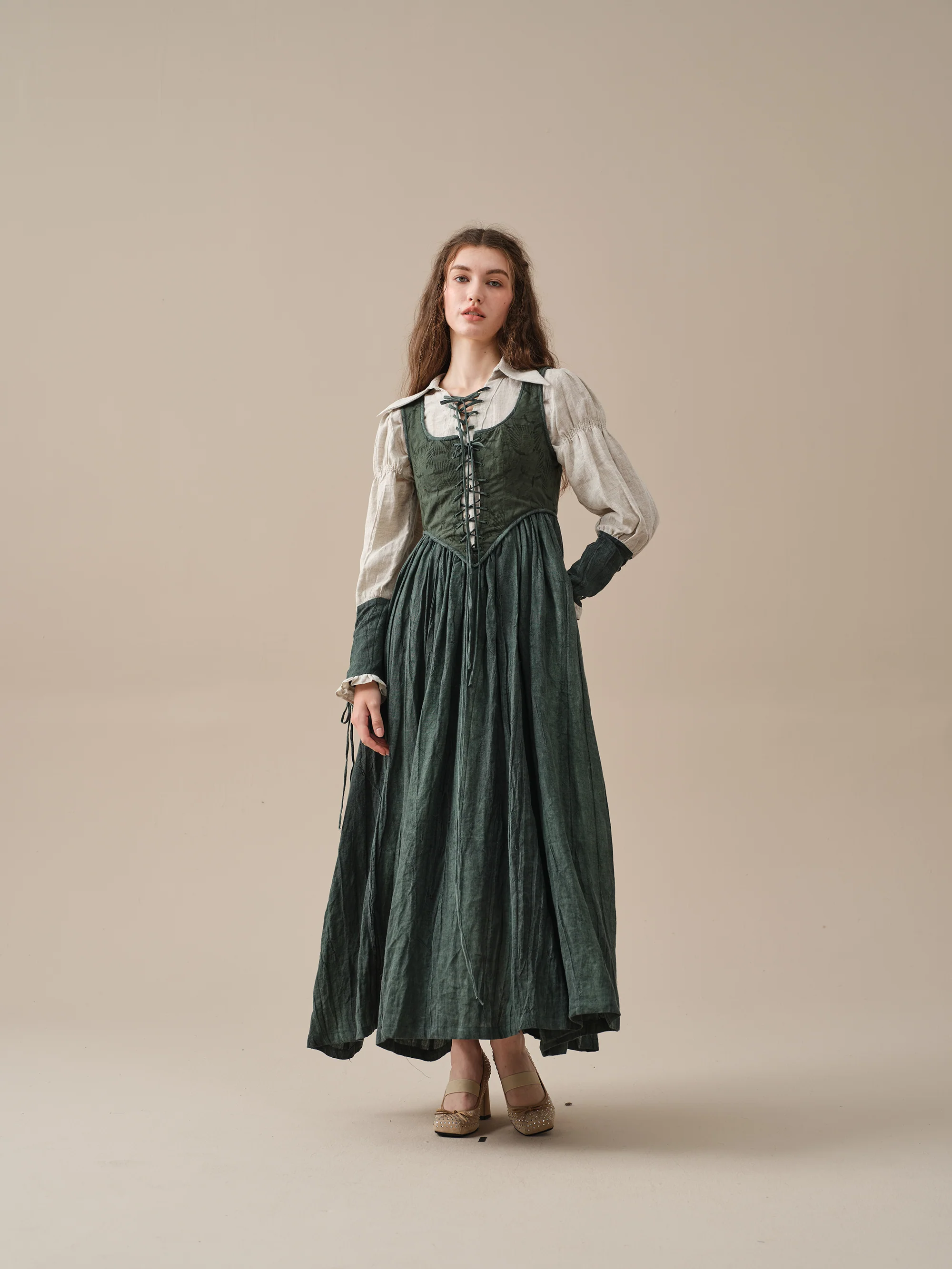 Anis 23 | Lace-up Jacquard Linen Corset Dress - Image 17