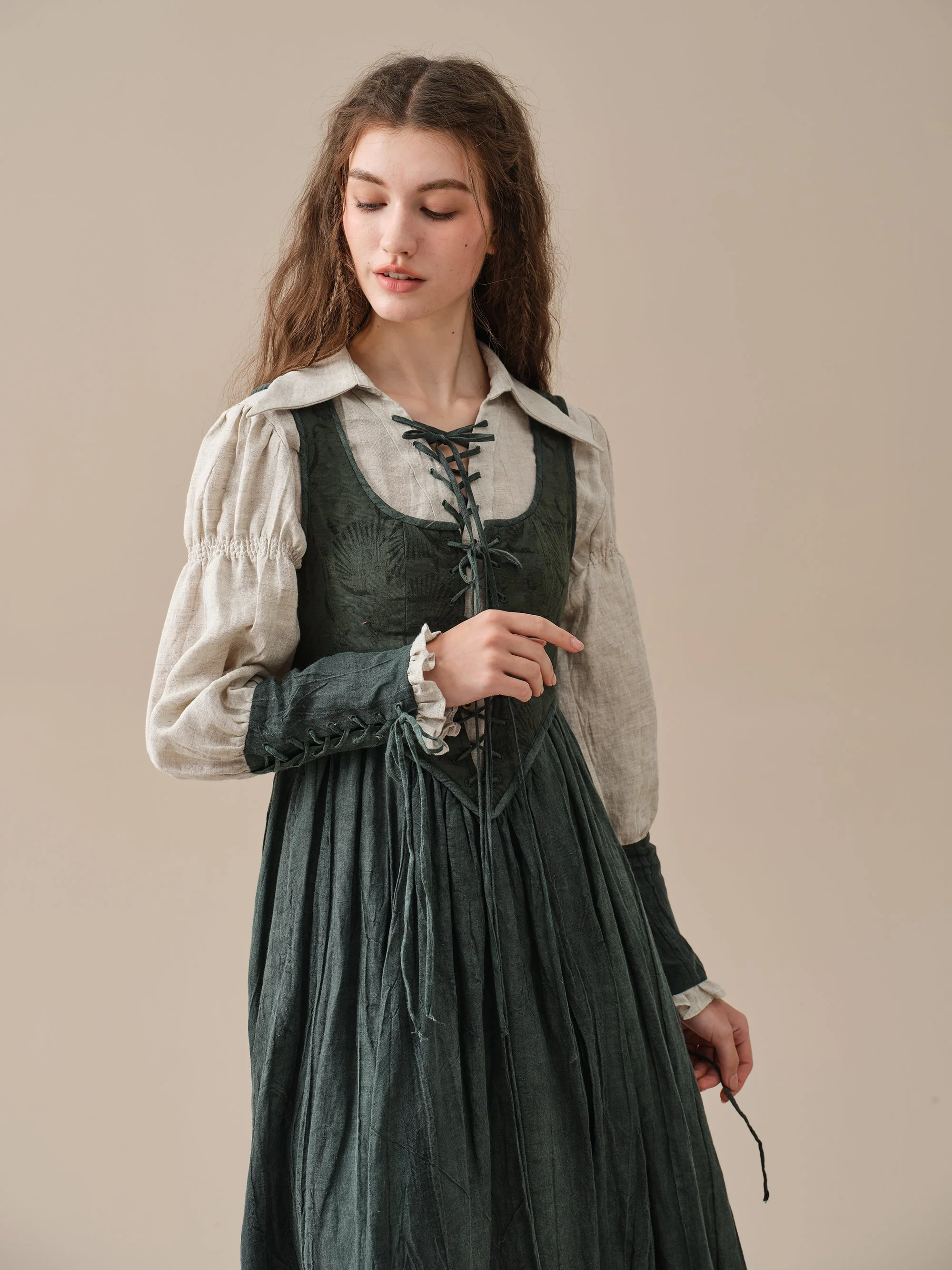 Anis 23 | Lace-up Jacquard Linen Corset Dress - Image 18