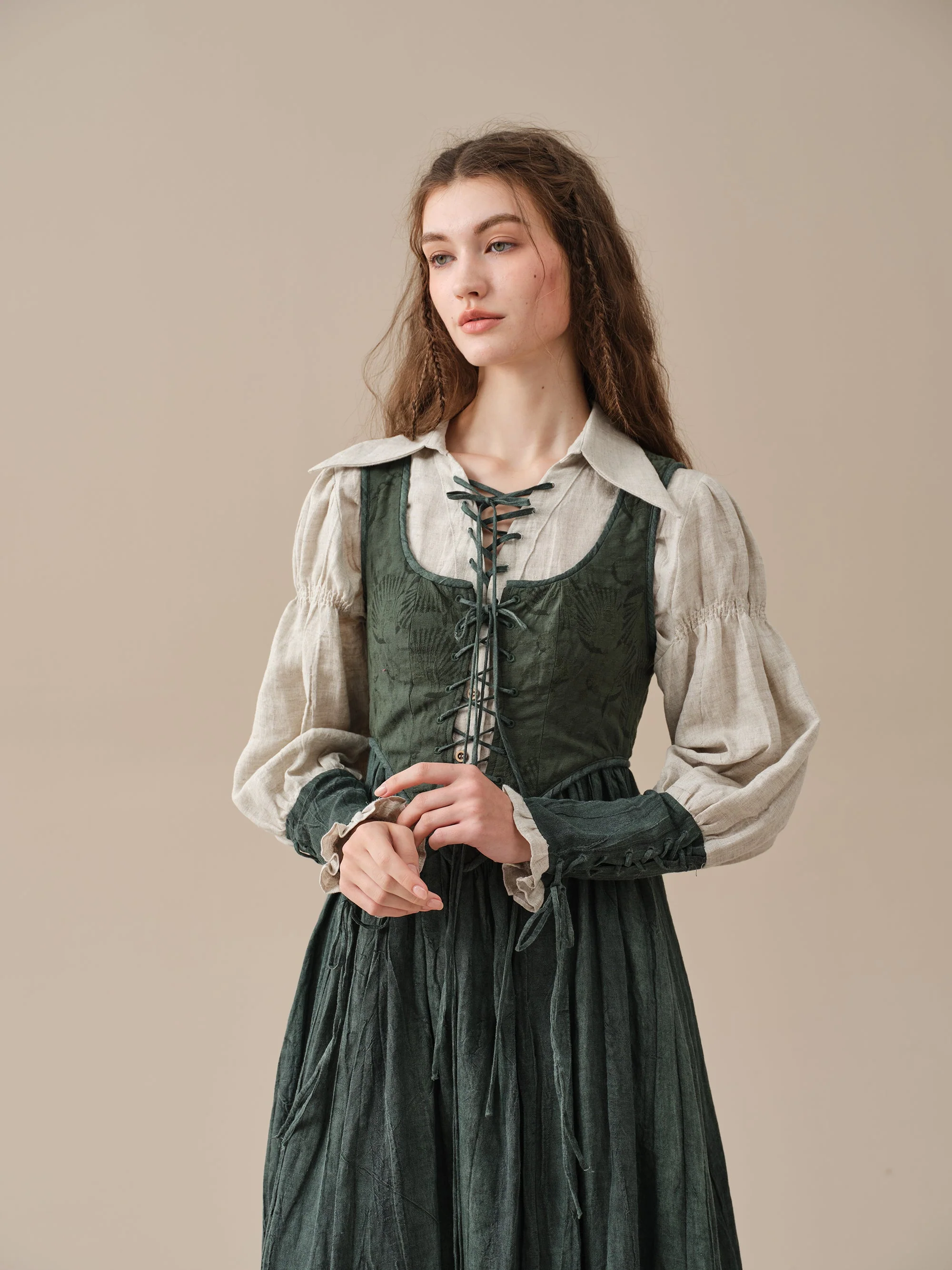 Anis 23 | Lace-up Jacquard Linen Corset Dress - Image 19