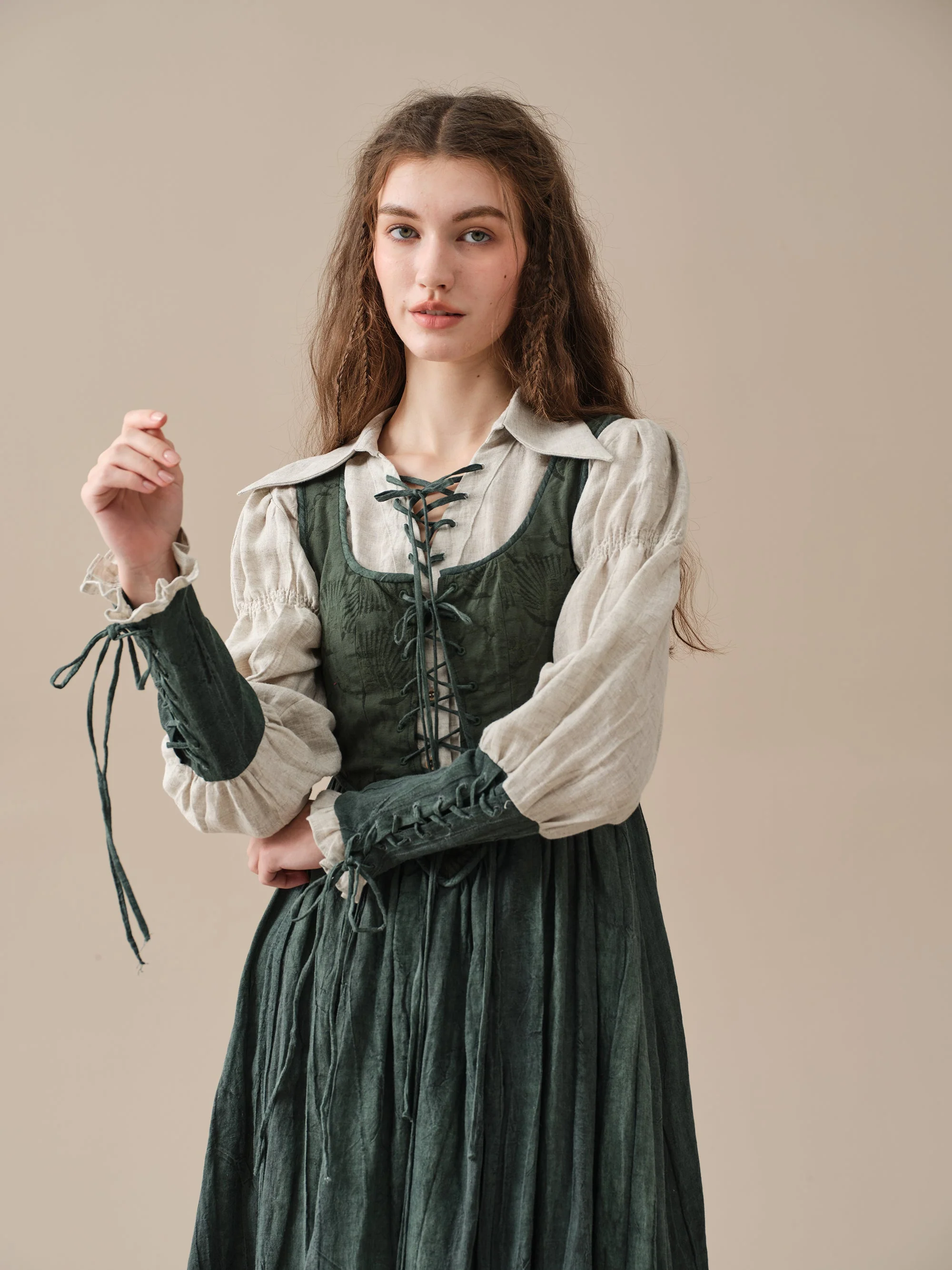Anis 23 | Lace-up Jacquard Linen Corset Dress - Image 20