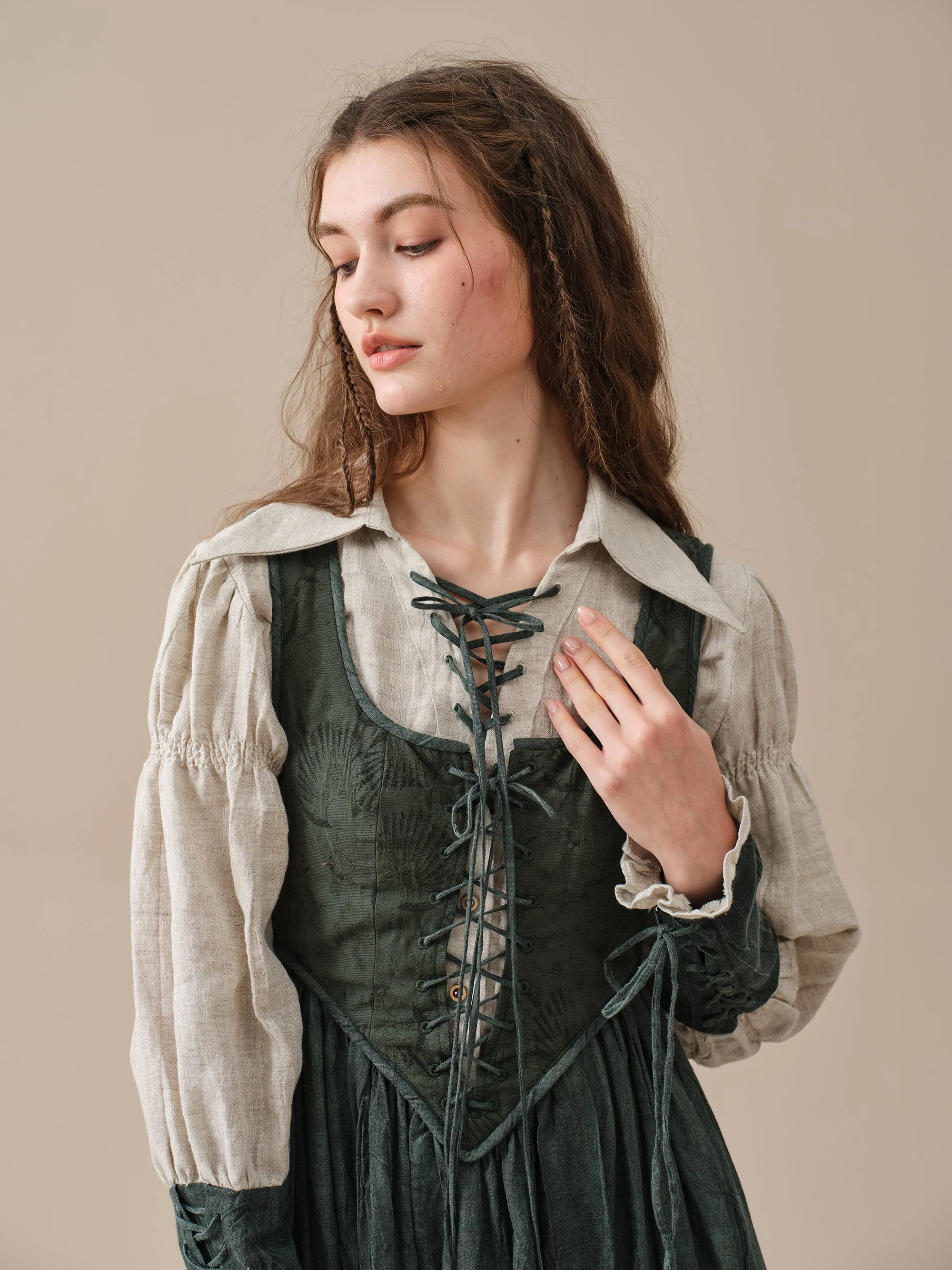 Anis 23 | Lace-up Jacquard Linen Corset Dress - Image 21