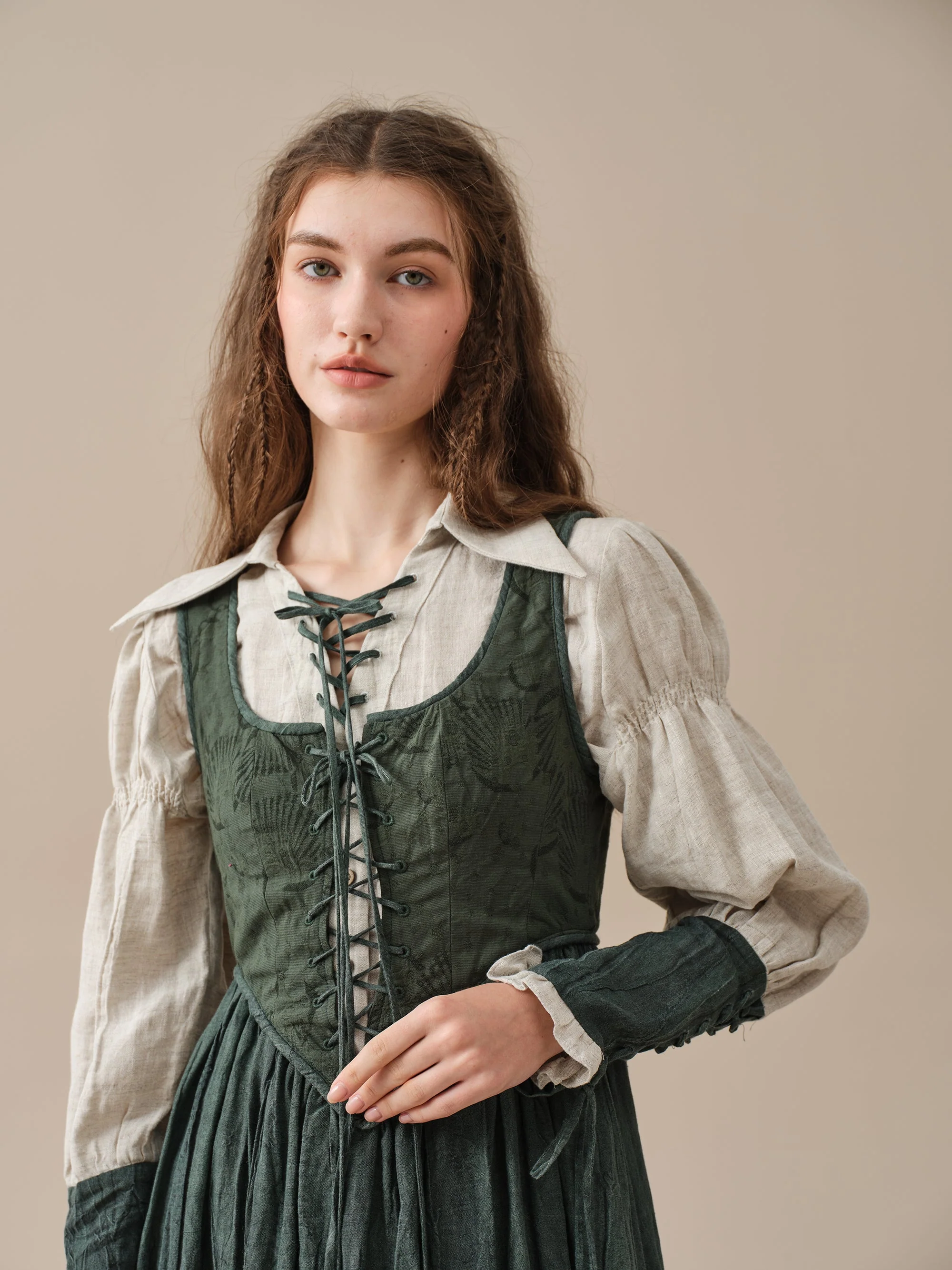 Anis 23 | Lace-up Jacquard Linen Corset Dress - Image 22