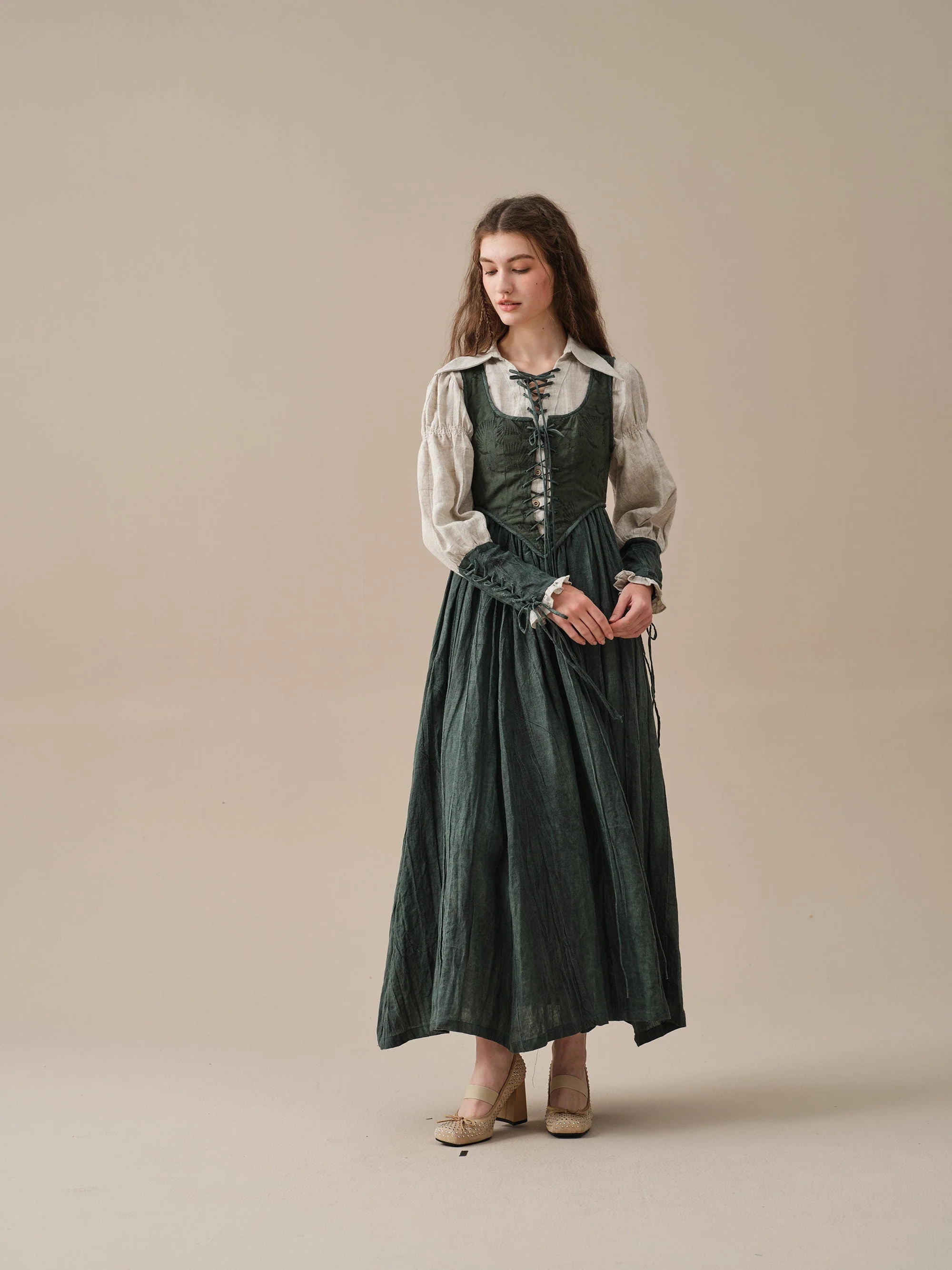 Anis 23 | Lace-up Jacquard Linen Corset Dress - Image 3