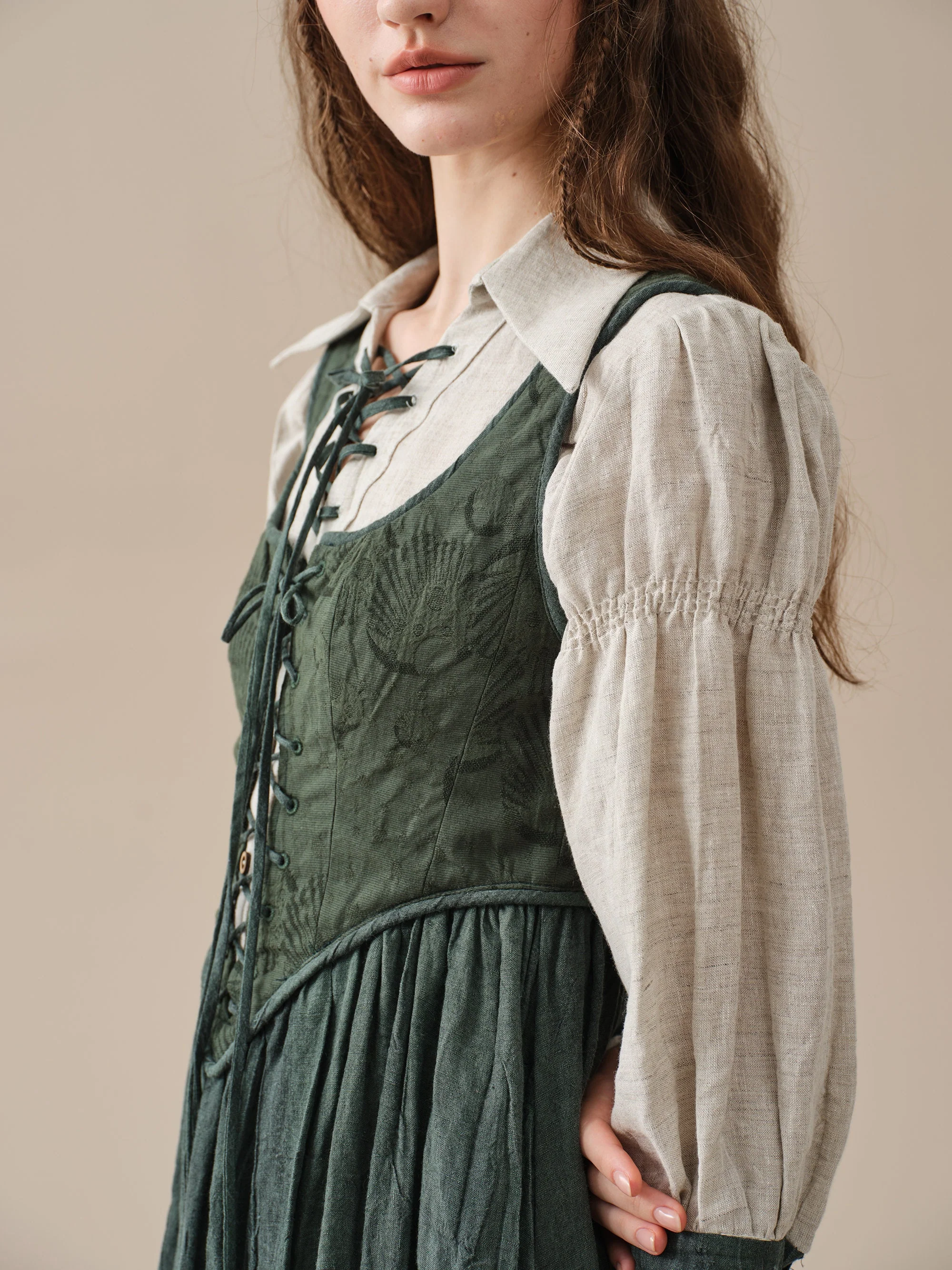 Anis 23 | Lace-up Jacquard Linen Corset Dress - Image 9