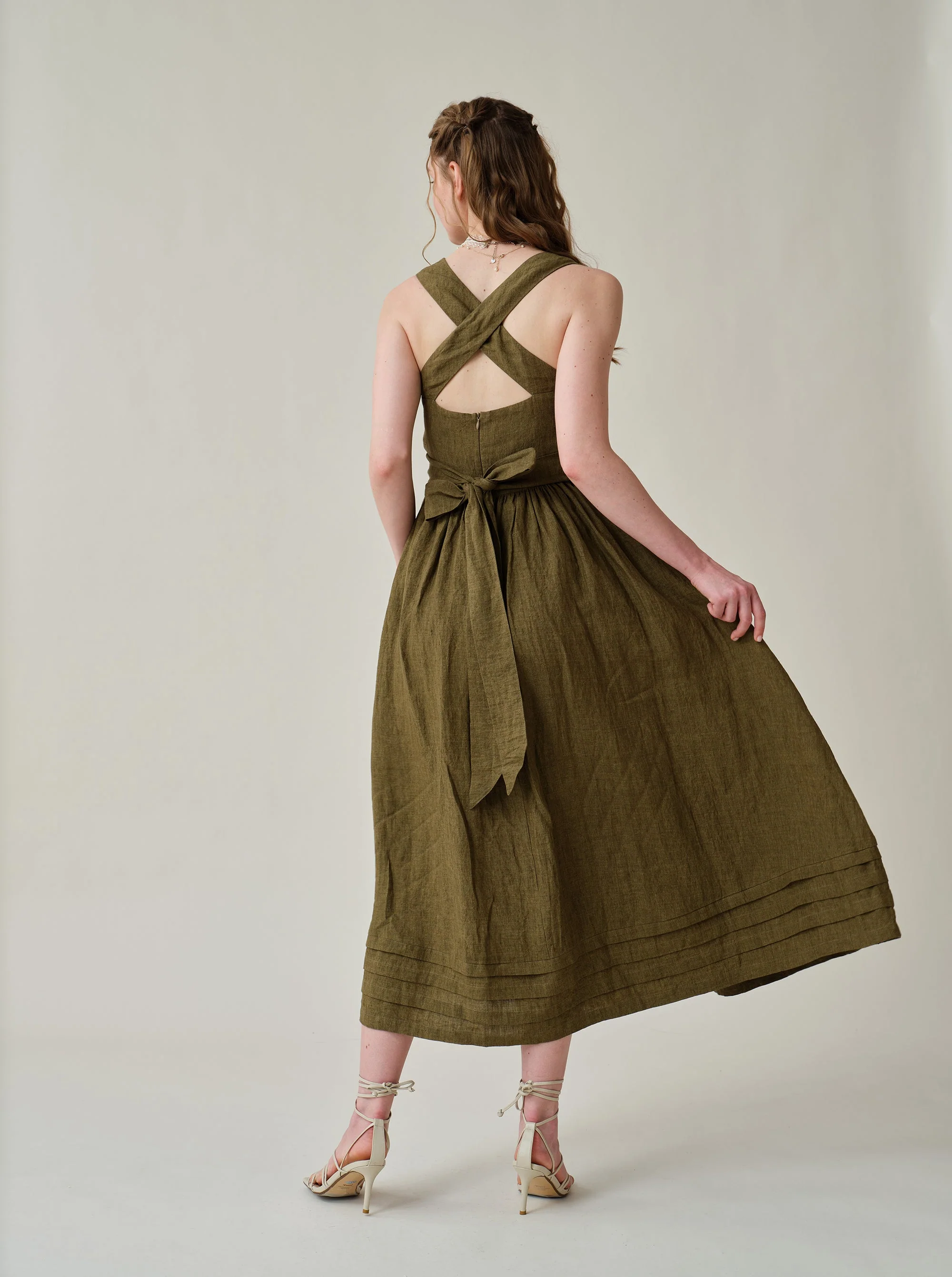 Vetiver 23 | cross back linen dress - Image 13