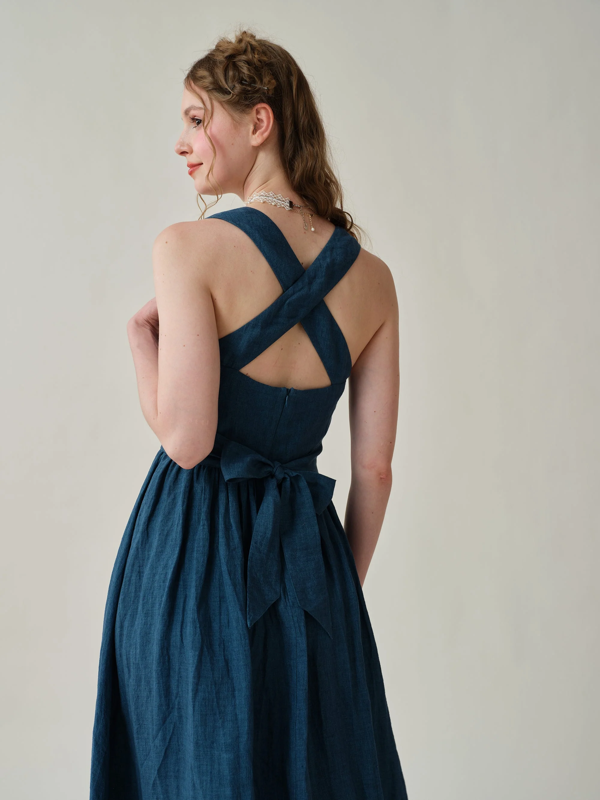 Vetiver 23 | cross back linen dress - Image 16