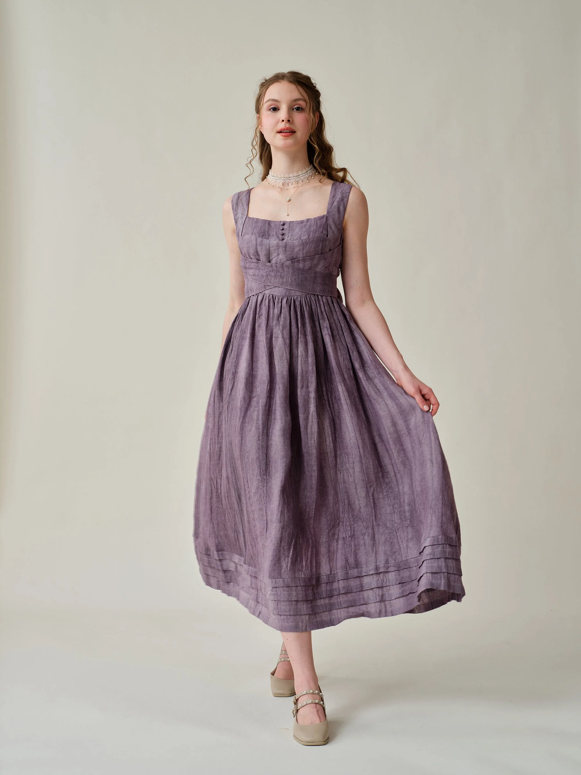 Vetiver 23 | cross back linen dress - Image 23