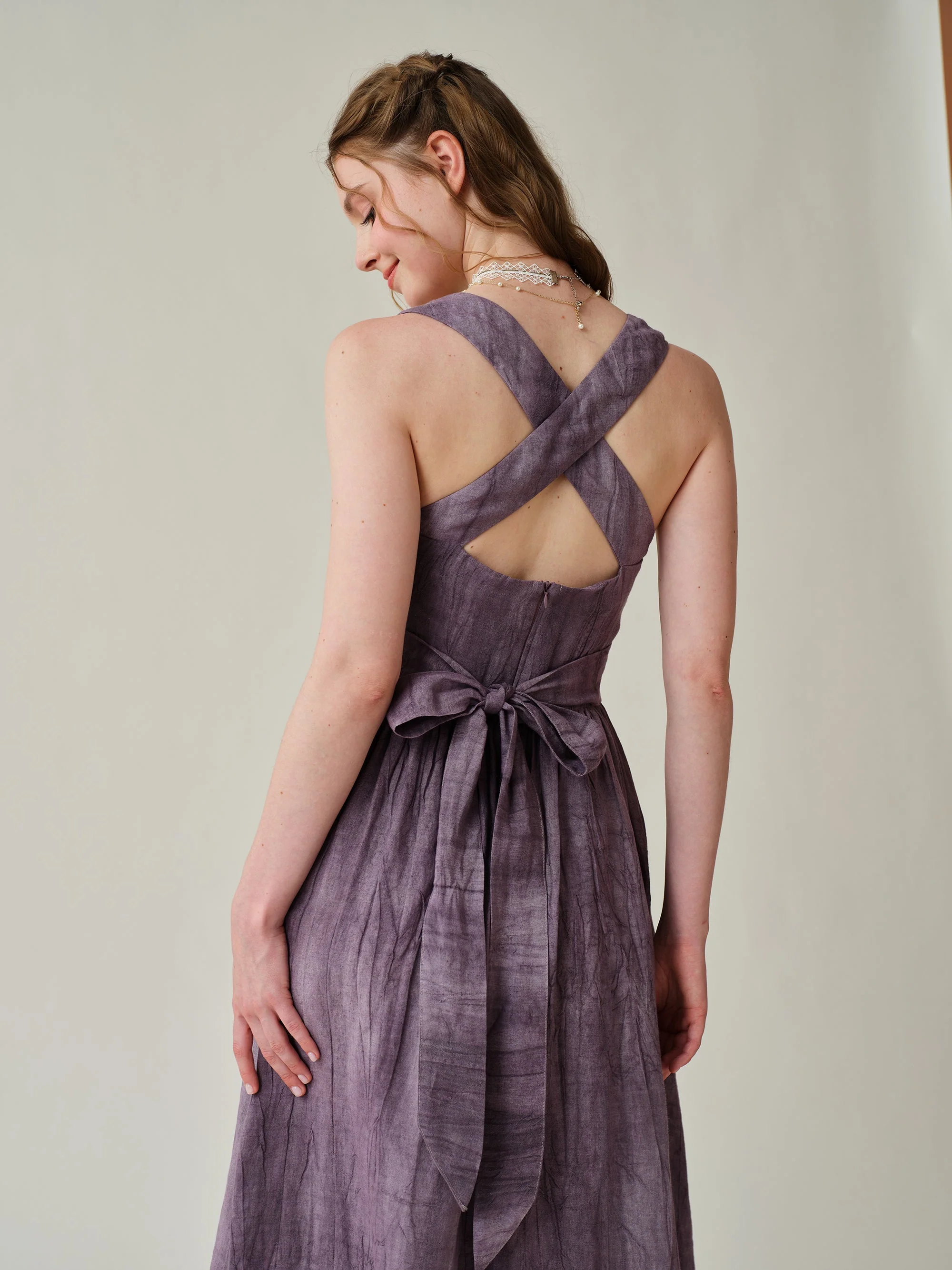 Vetiver 23 | cross back linen dress - Image 8