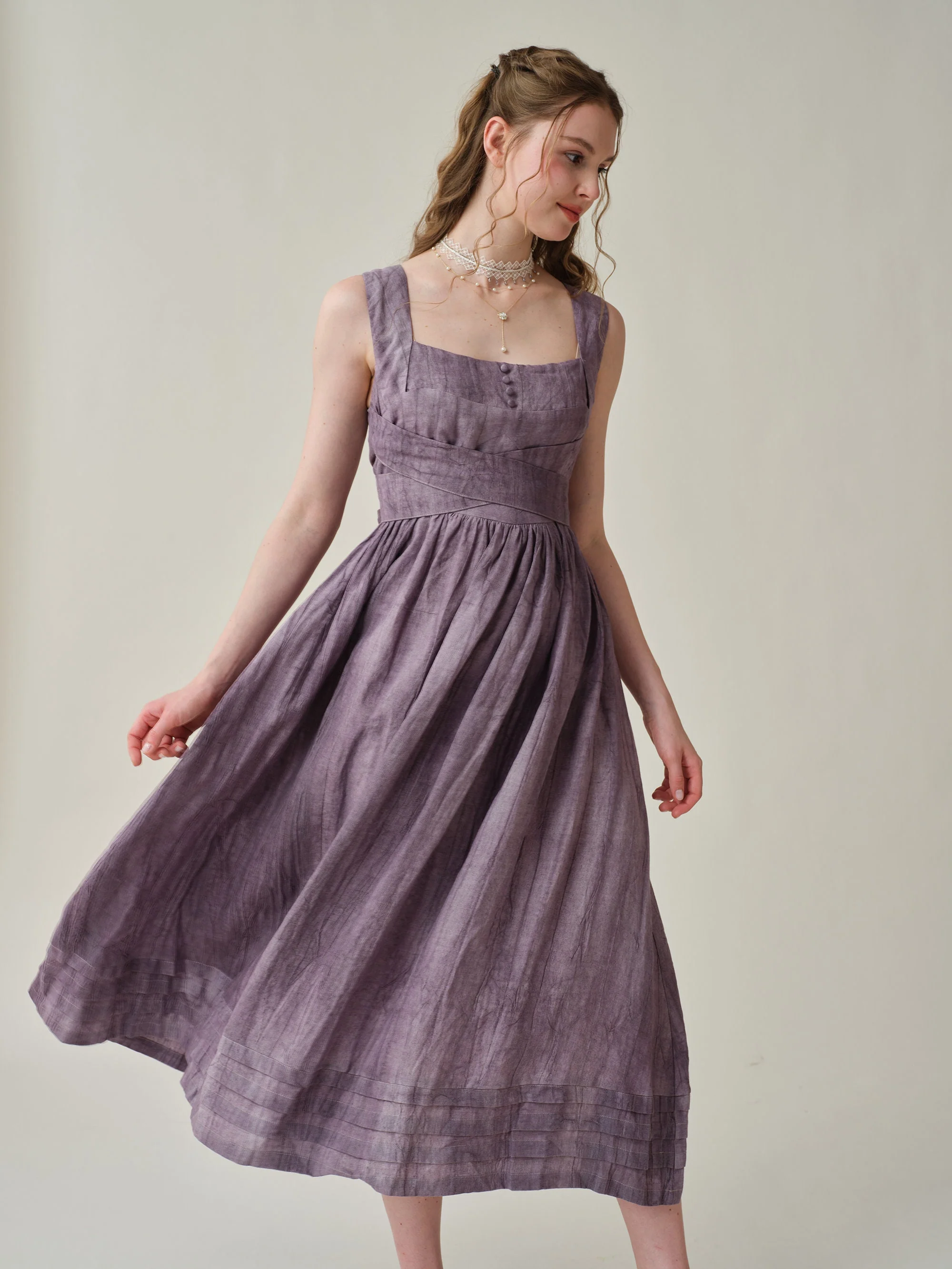 Vetiver 23 | cross back linen dress - Image 9