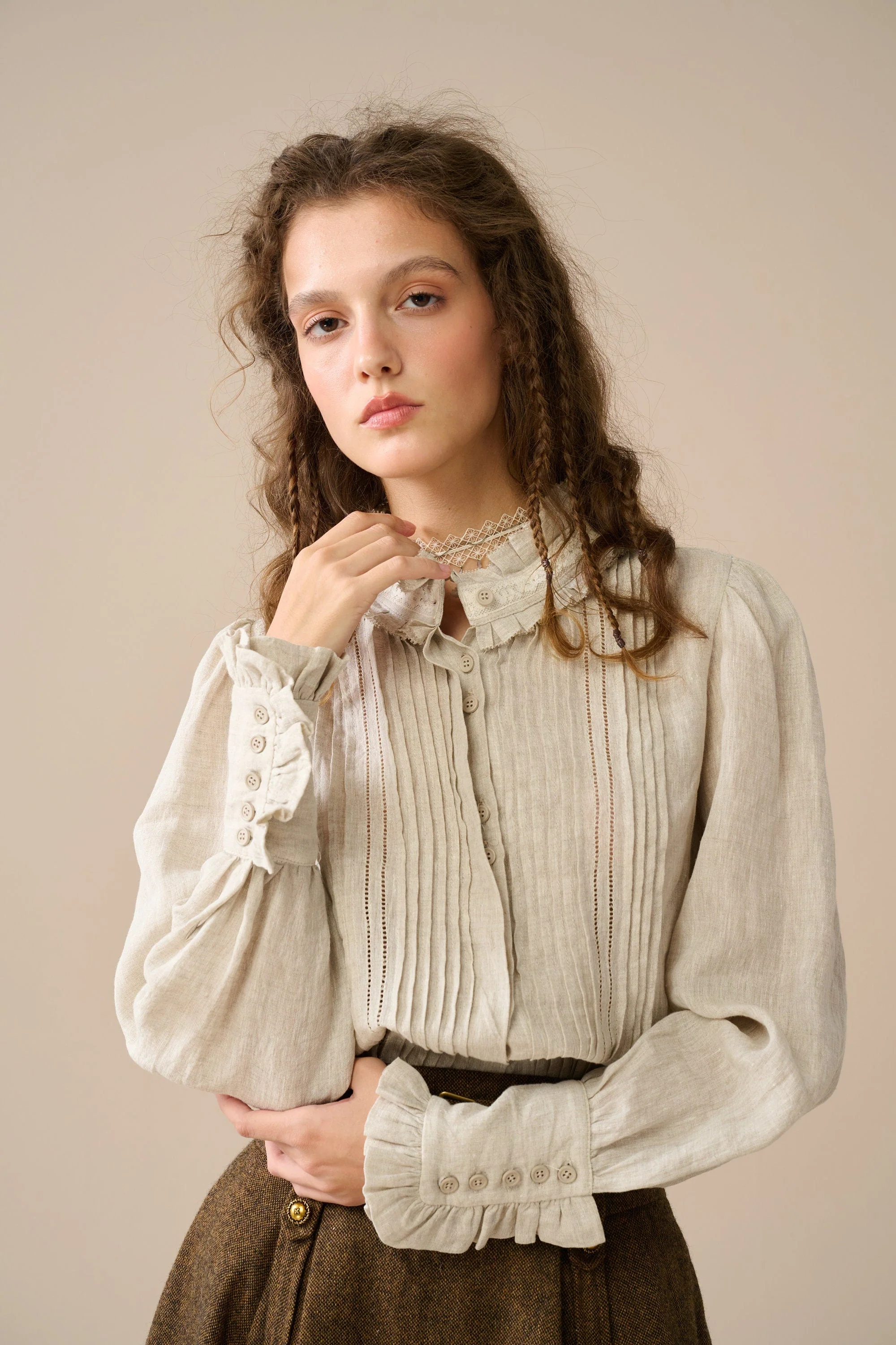 Sharon 21 |pintucked luxury linen shirt blouse - Image 11