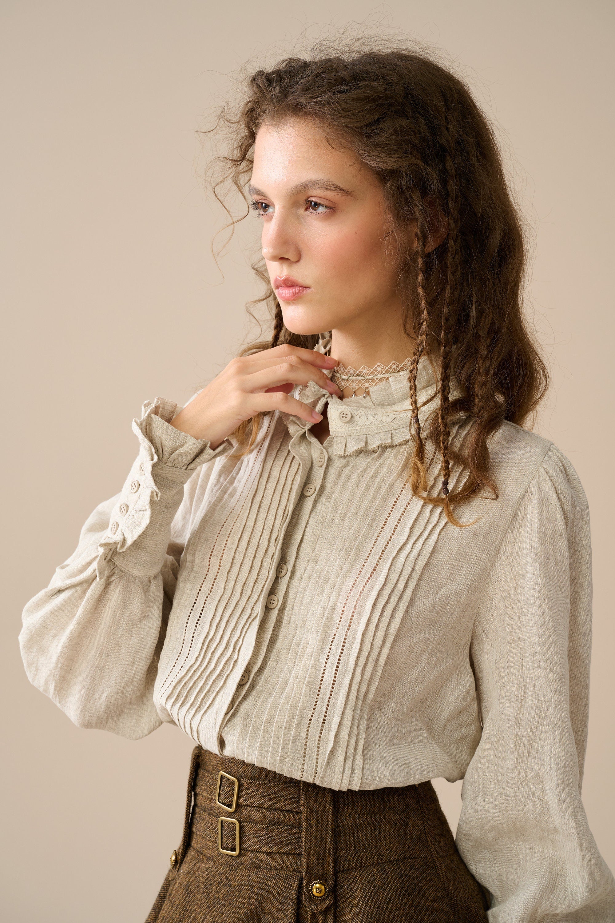 Sharon 21 |pintucked luxury linen shirt blouse - Image 12