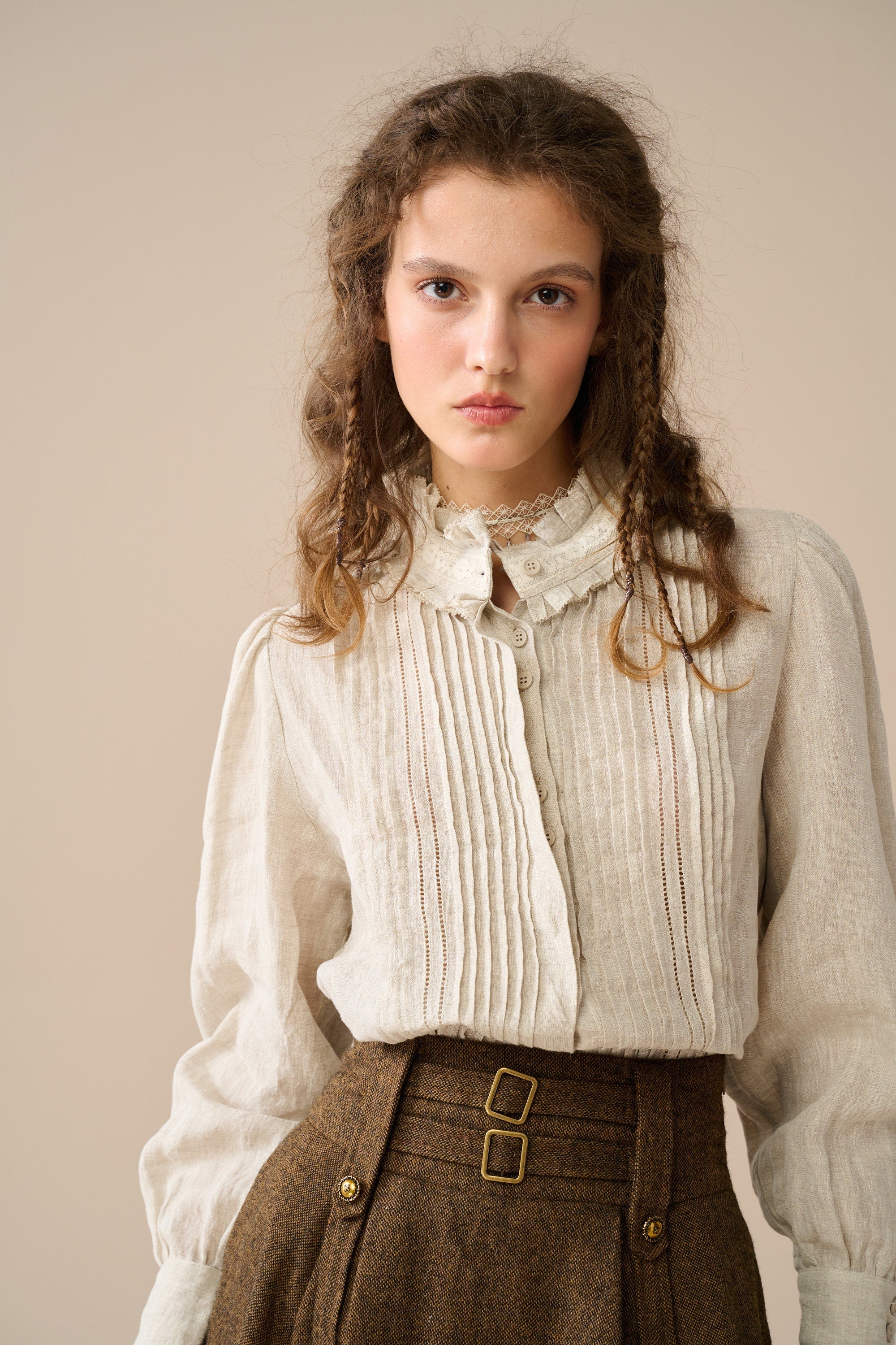 Sharon 21 |pintucked luxury linen shirt blouse - Image 14