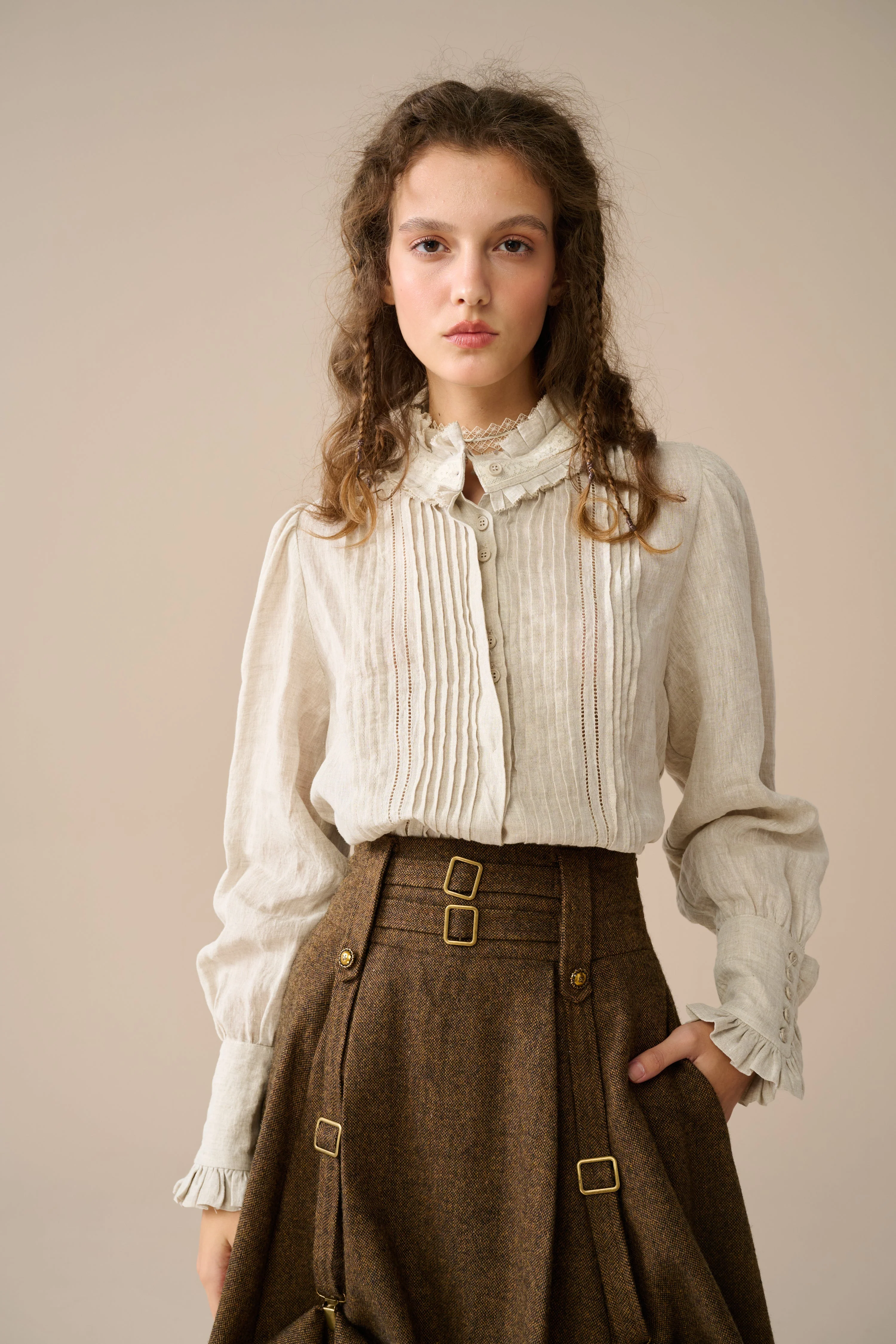 Sharon 21 |pintucked luxury linen shirt blouse - Image 15