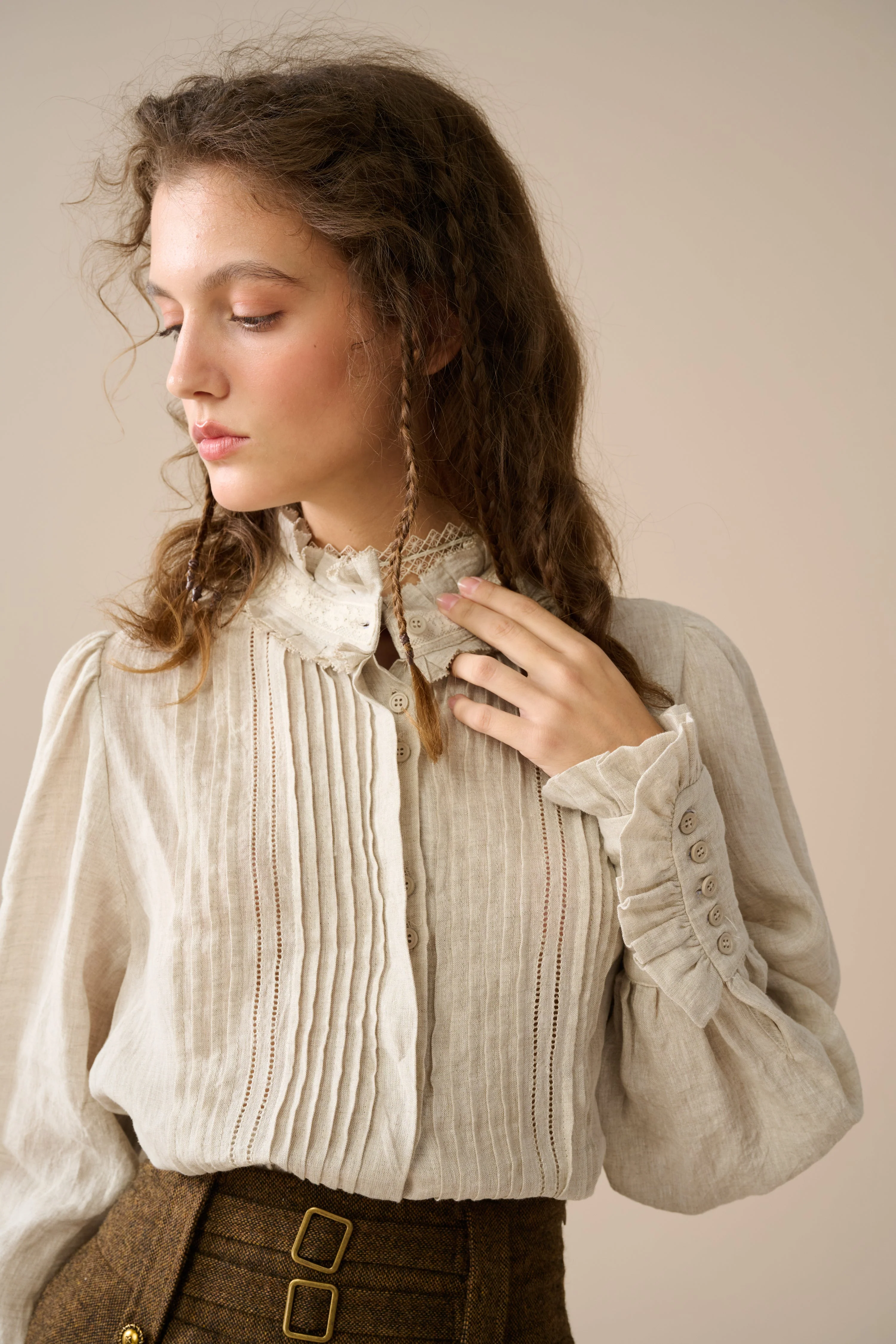 Sharon 21 |pintucked luxury linen shirt blouse - Image 16