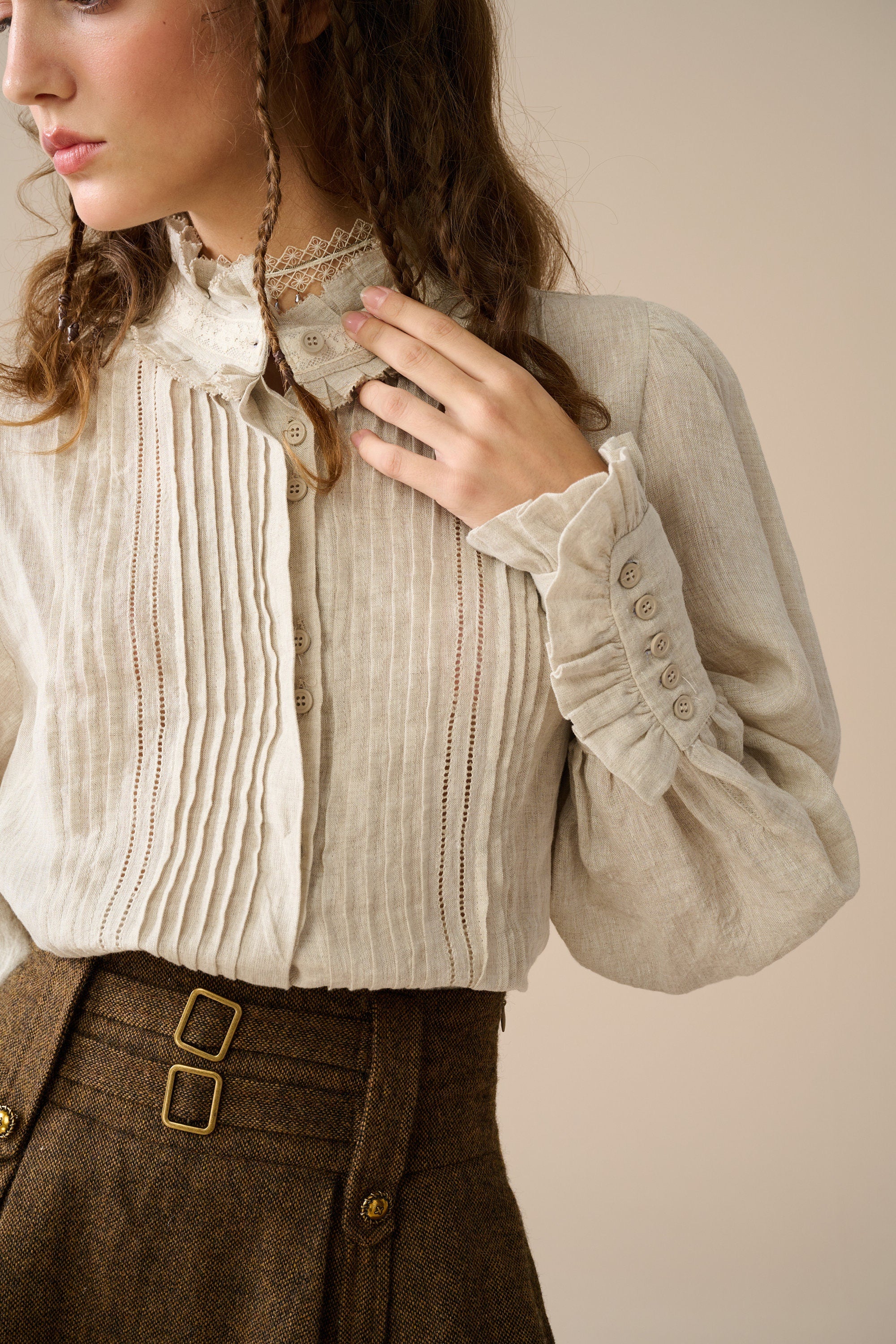 Sharon 21 |pintucked luxury linen shirt blouse - Image 9