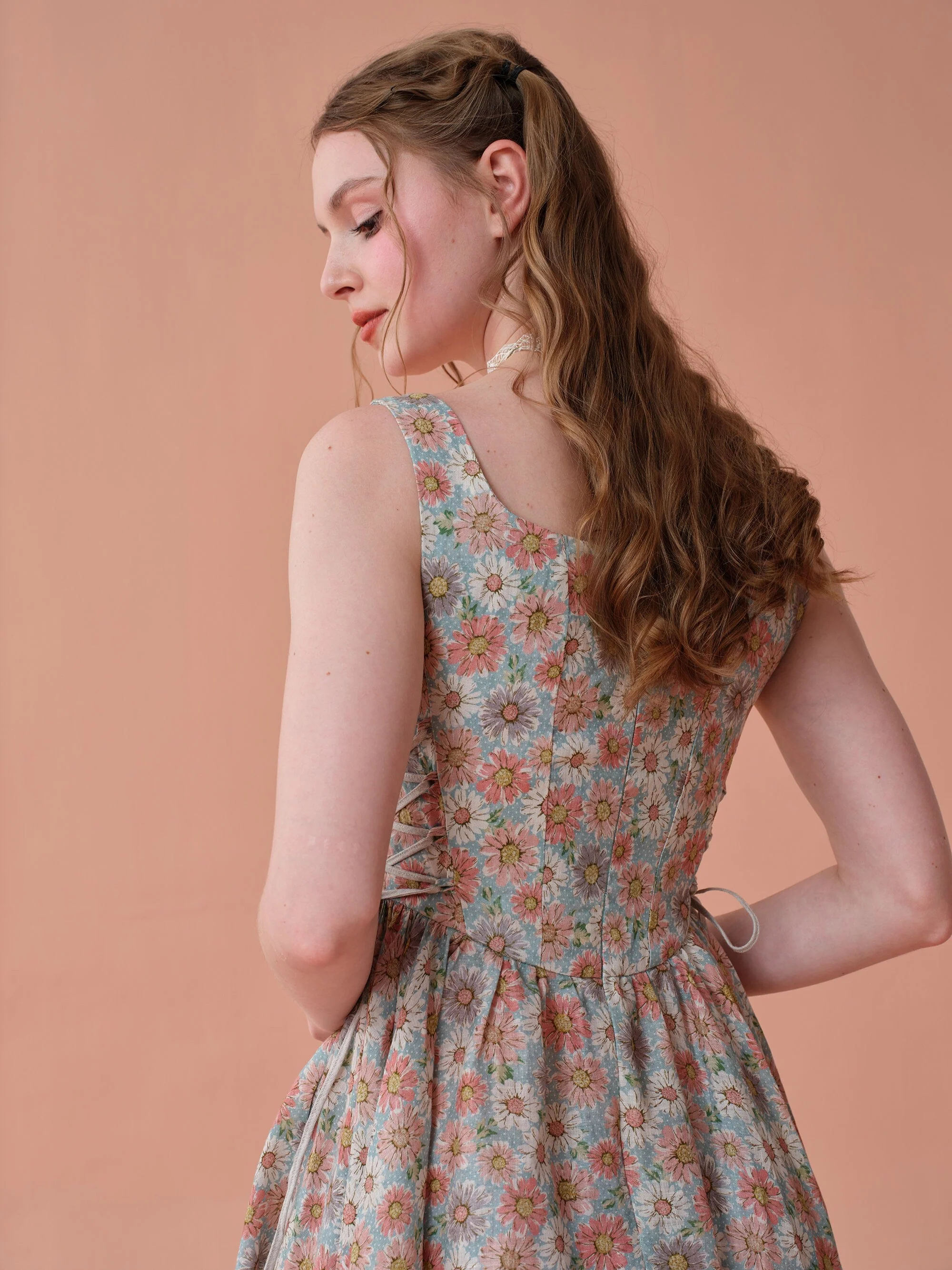 Adelia 17 | lace up daisy linen dress - Image 10