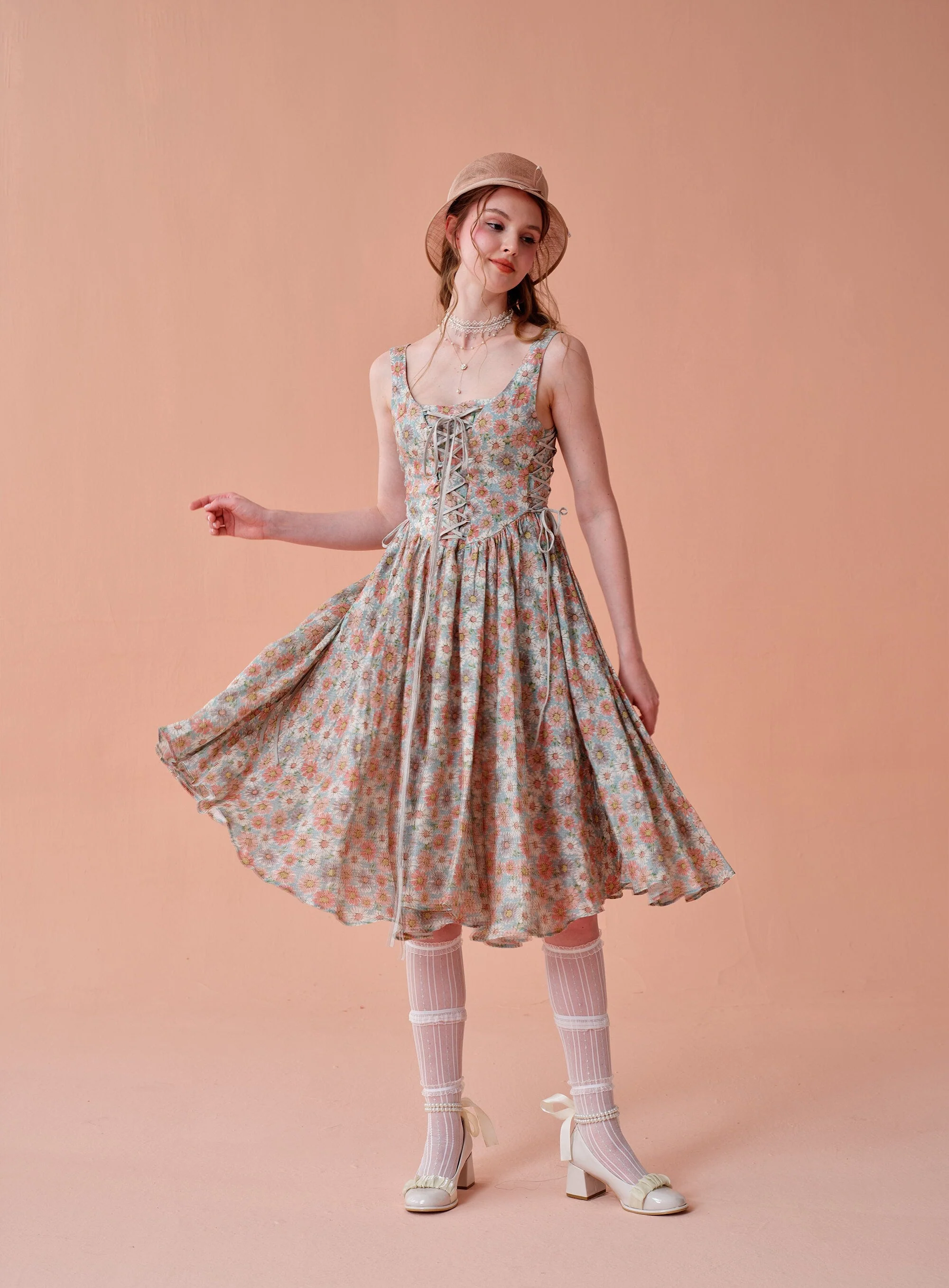 Adelia 17 | lace up daisy linen dress - Image 11
