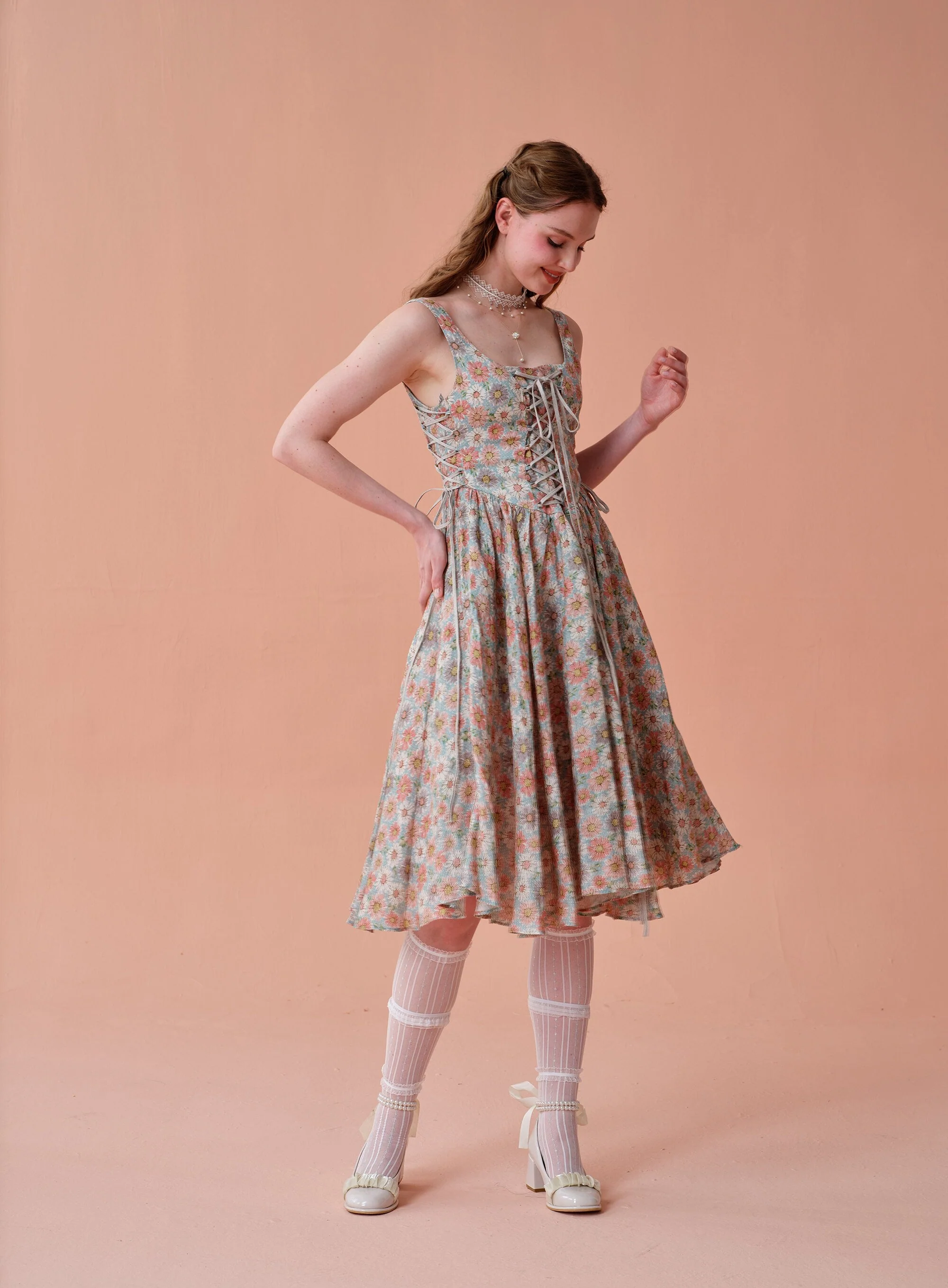 Adelia 17 | lace up daisy linen dress - Image 13