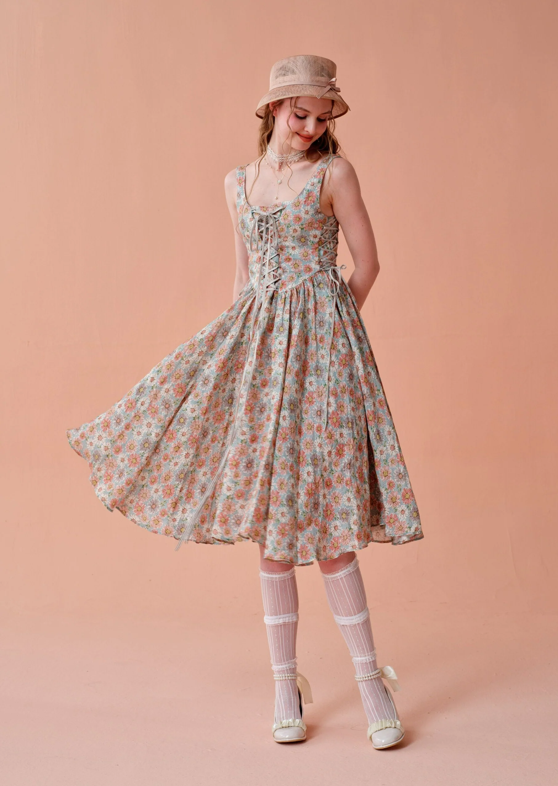 Adelia 17 | lace up daisy linen dress - Image 5