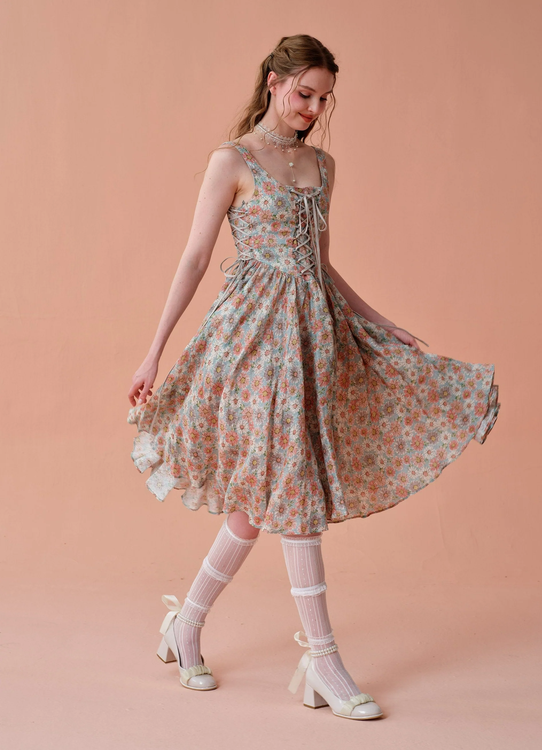 Adelia 17 | lace up daisy linen dress - Image 6