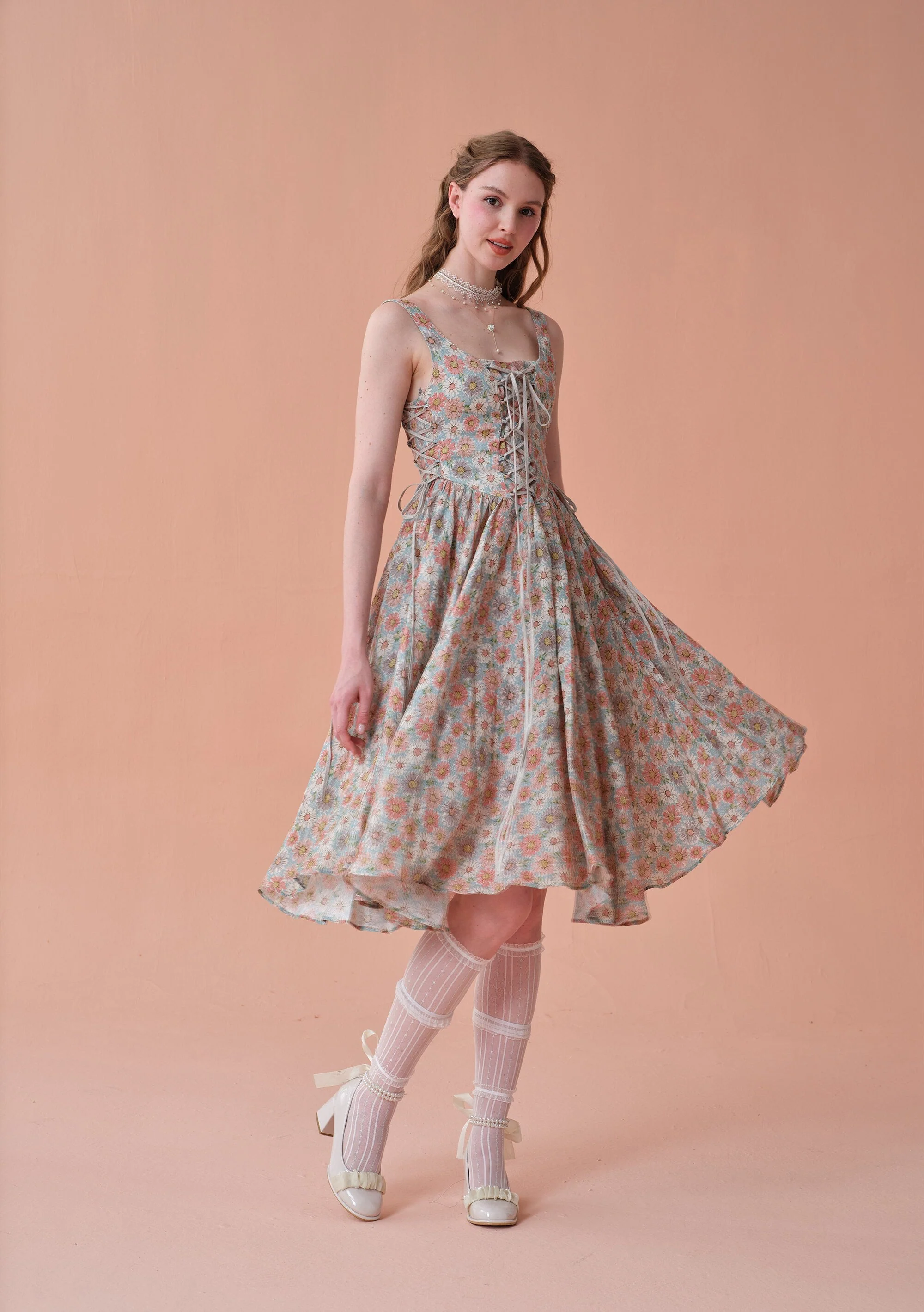 Adelia 17 | lace up daisy linen dress - Image 7