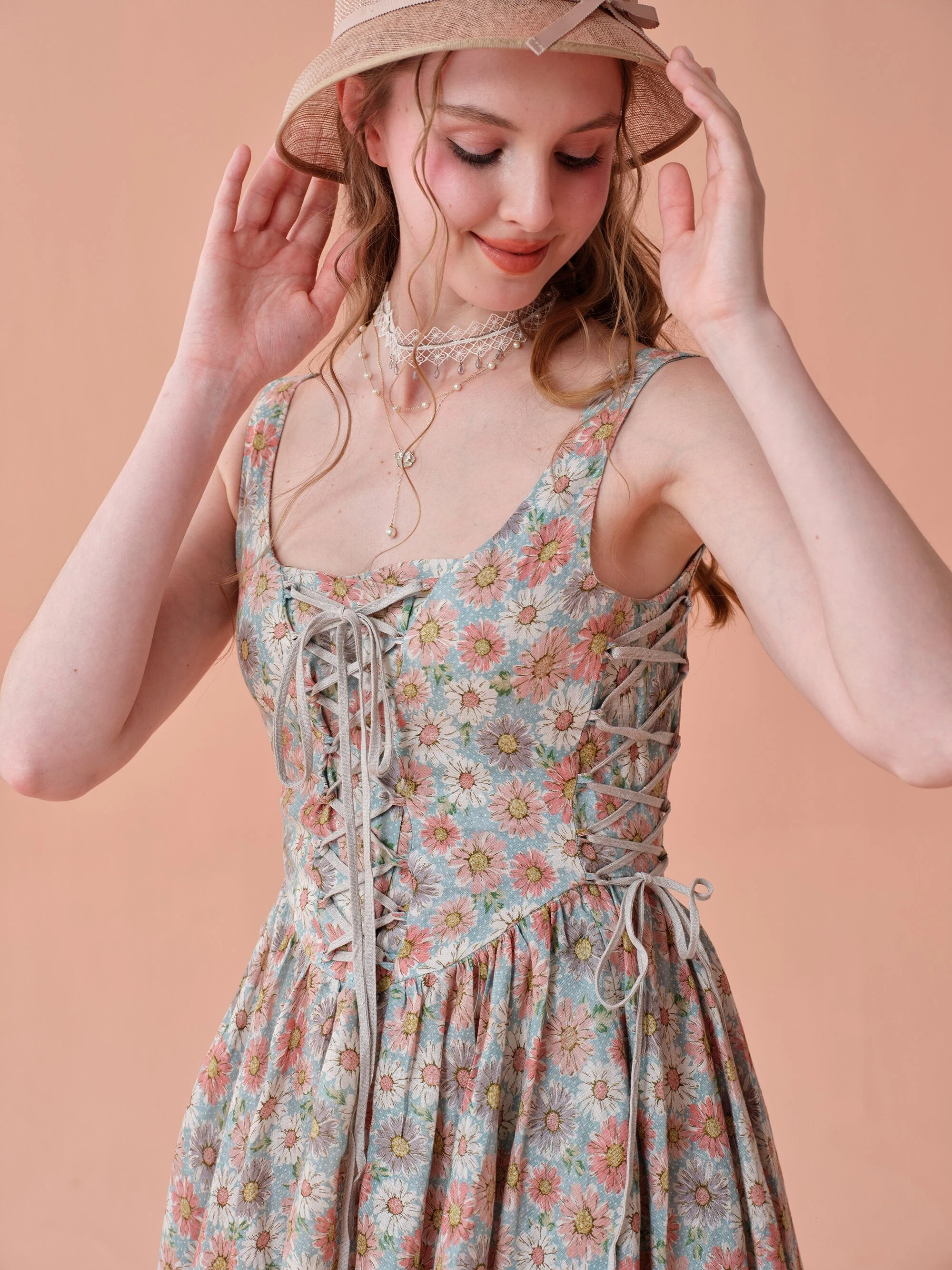 Adelia 17 | lace up daisy linen dress - Image 8