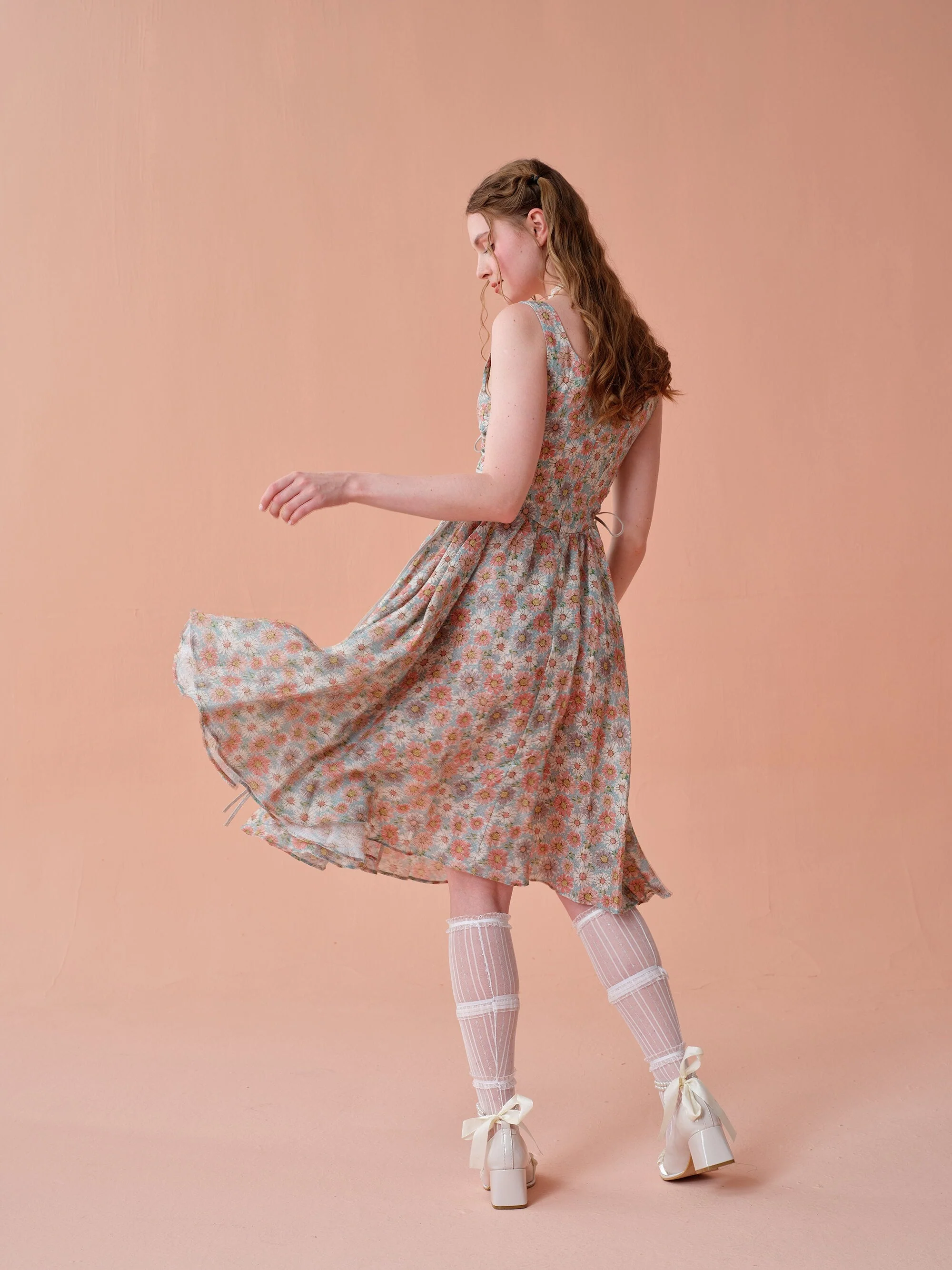 Adelia 17 | lace up daisy linen dress - Image 9