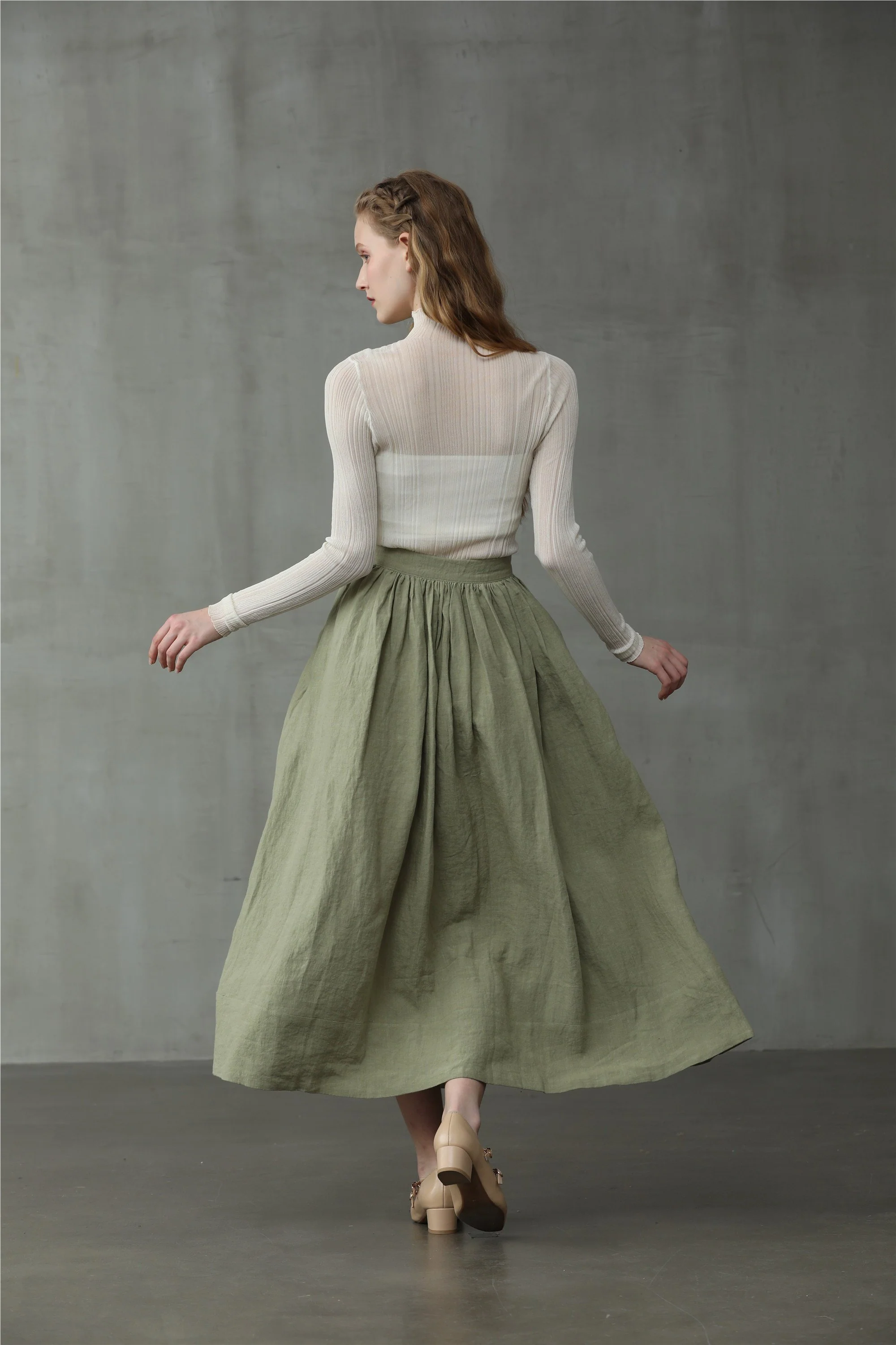 Daisy 03 | Pastel Green Linen Skirt - Image 10