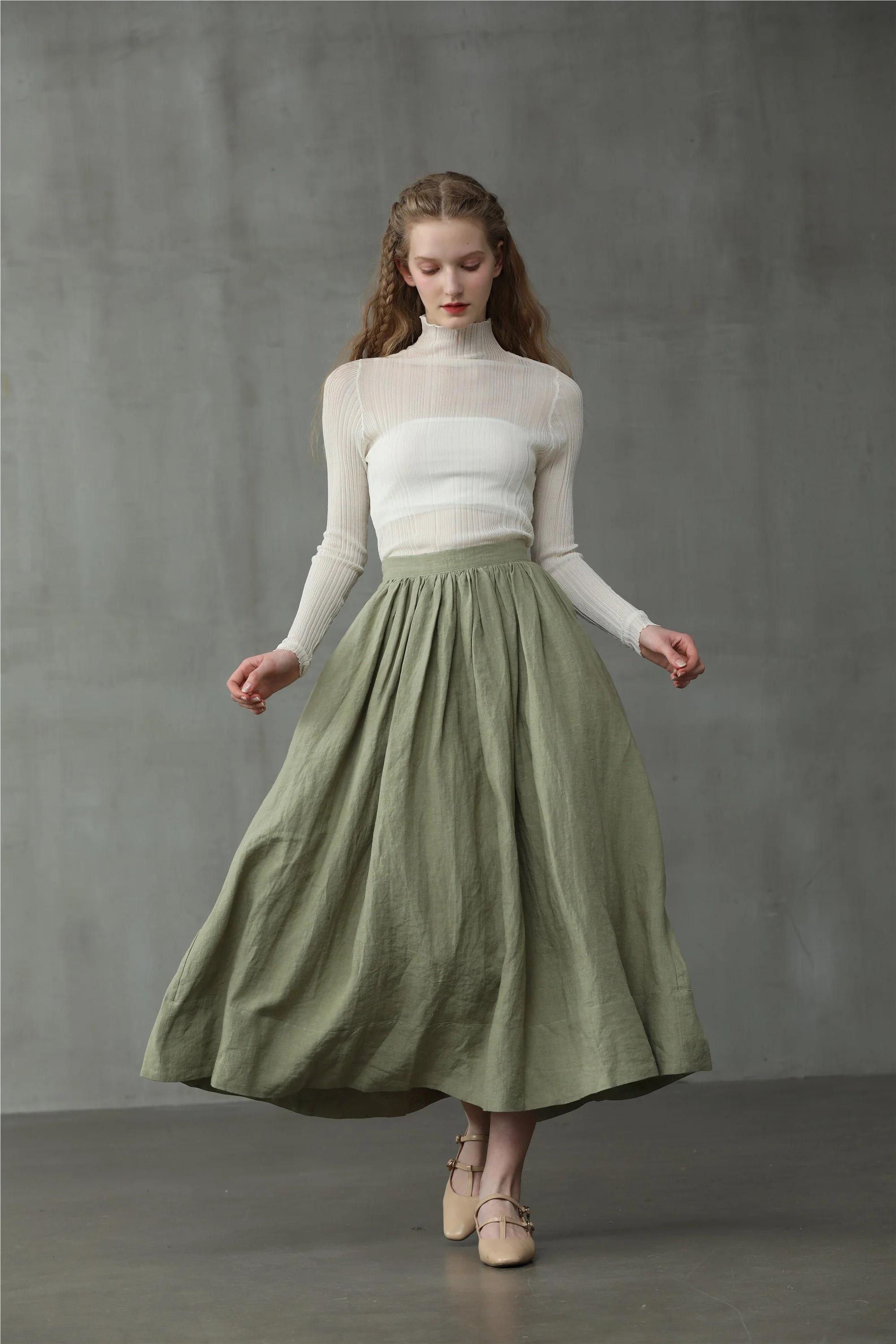 Daisy 03 | Pastel Green Linen Skirt - Image 11