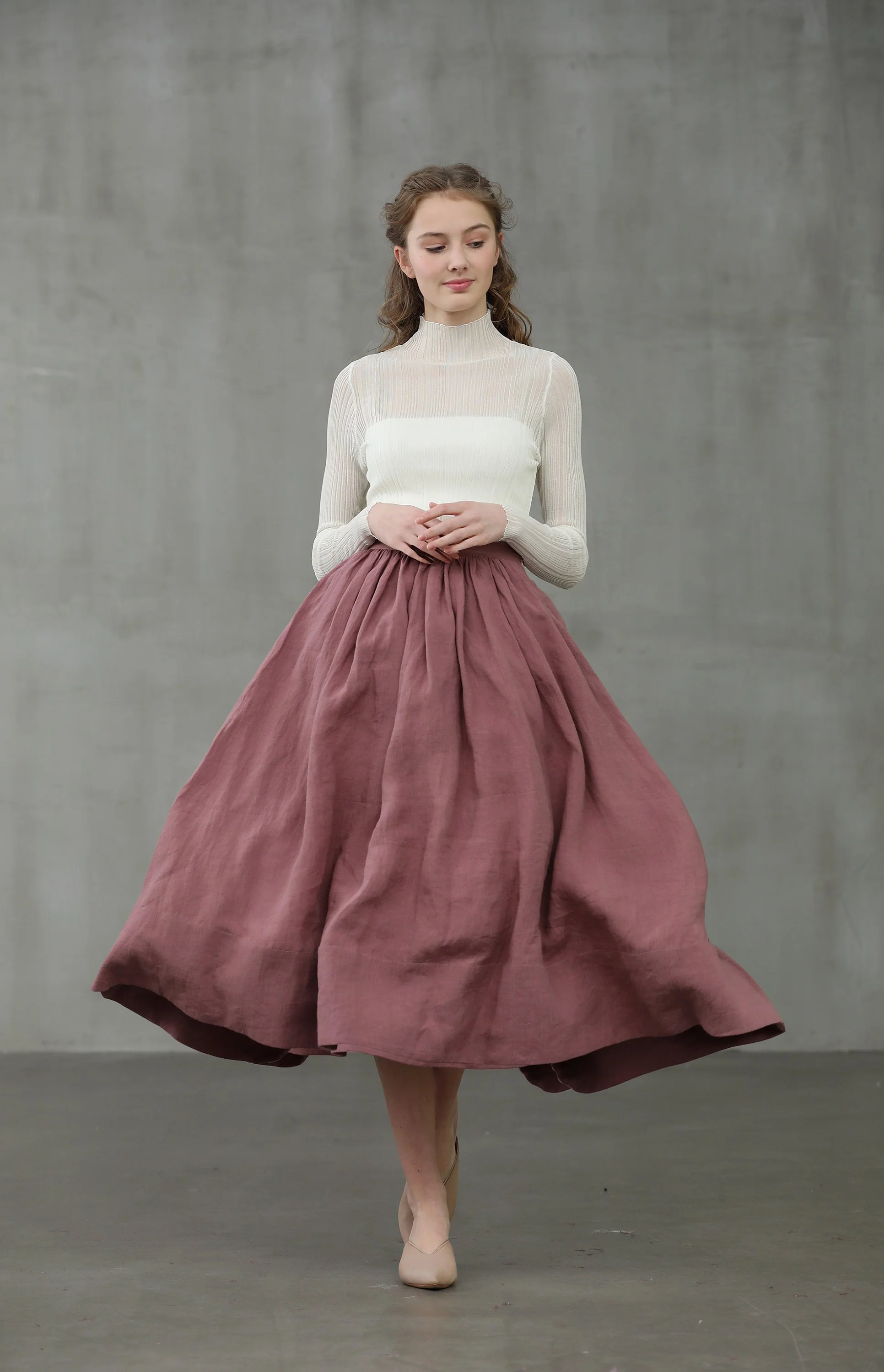 Daisy 03 | Pastel Green Linen Skirt - Image 14