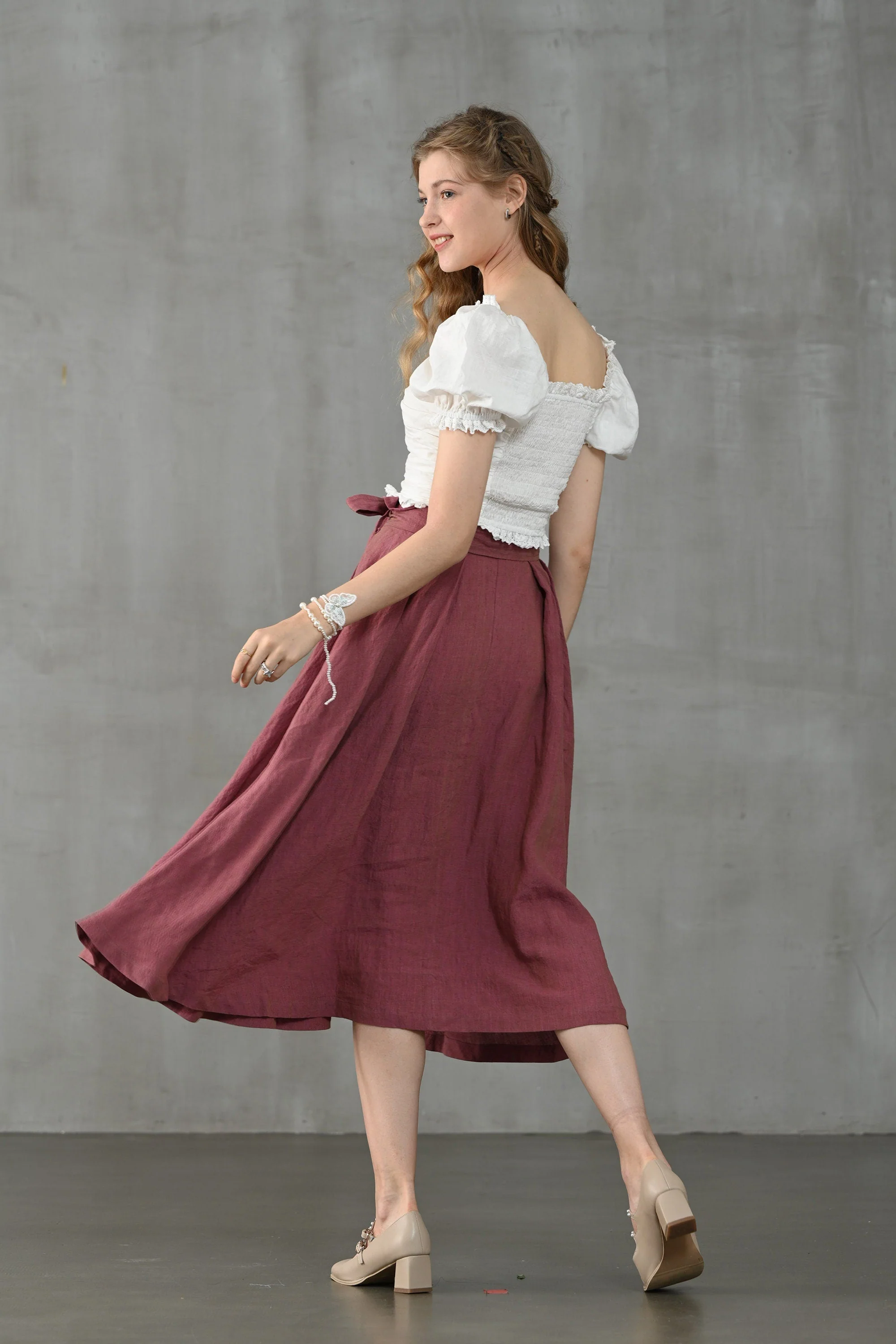 Jasmine 31 | lace-up white linen blouse - Image 10