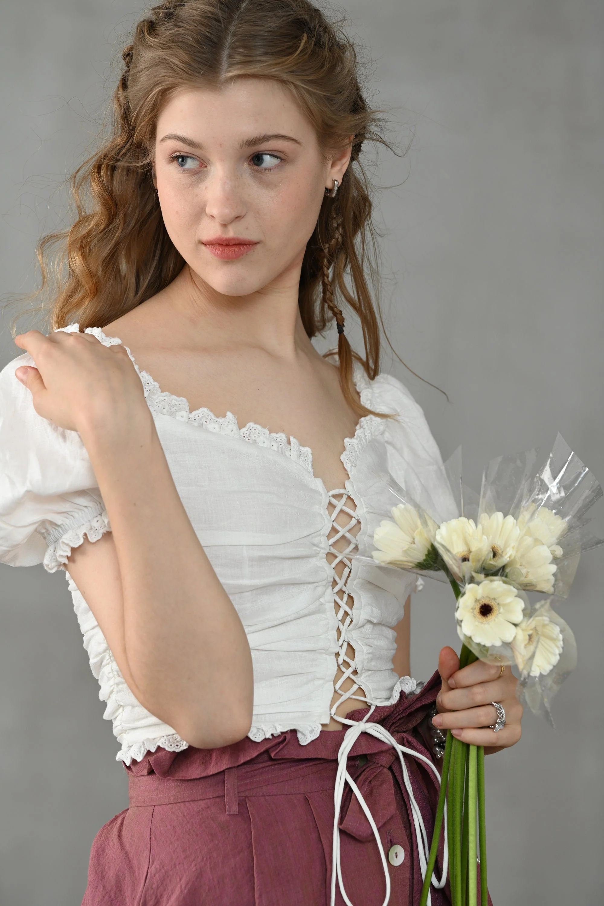 Jasmine 31 | lace-up white linen blouse - Image 6